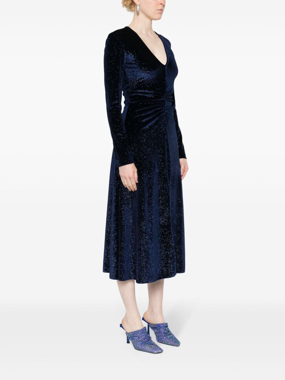 rhinestone-embellished ruched midi dress - 3