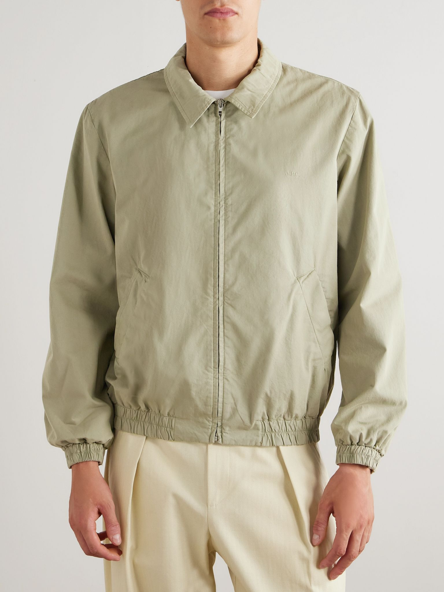 Gilbert Logo-Embroidered Cotton-Twill Blouson Jacket Green - 3