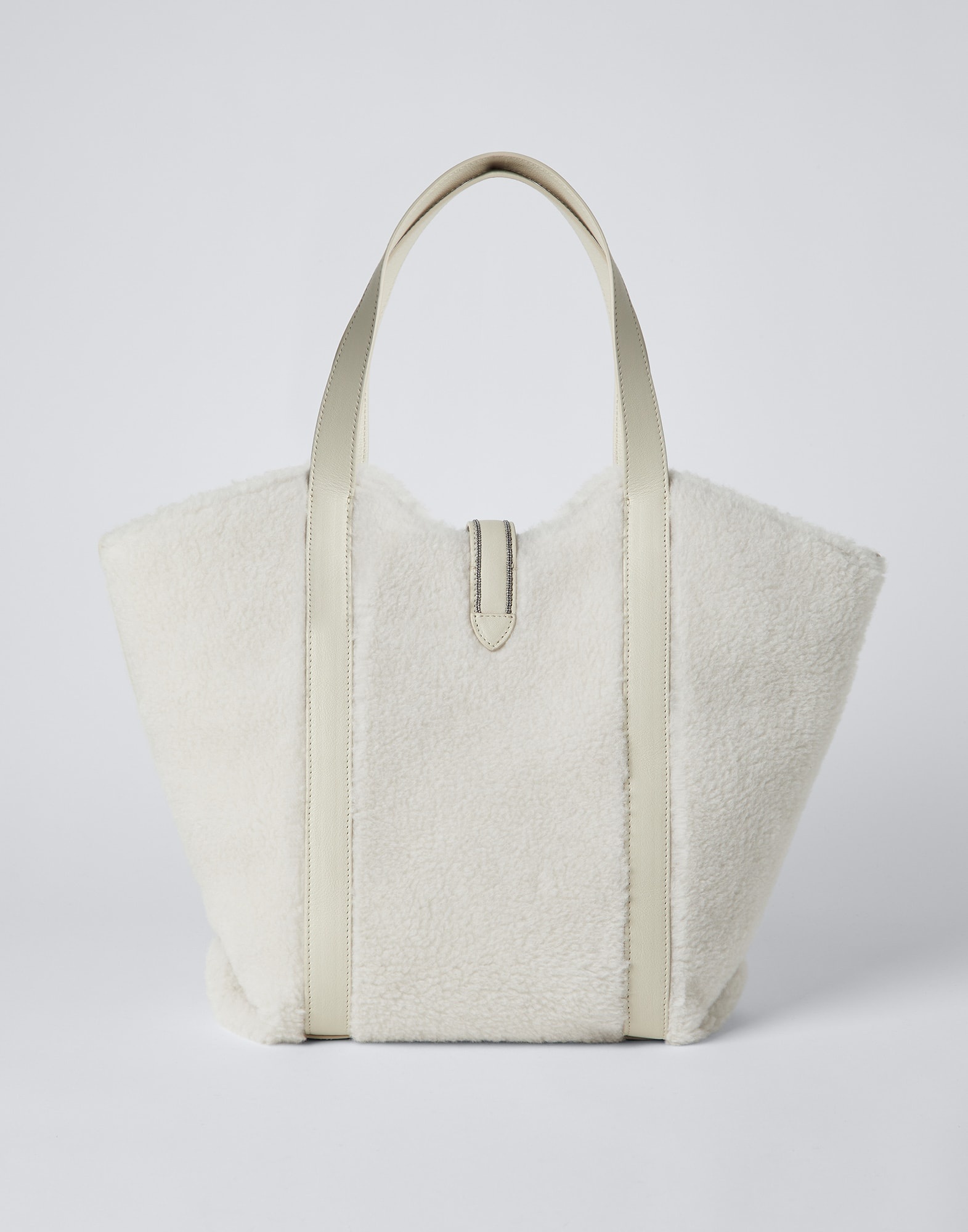 Virgin wool and cashmere fleecy shopper bag with monili - 2