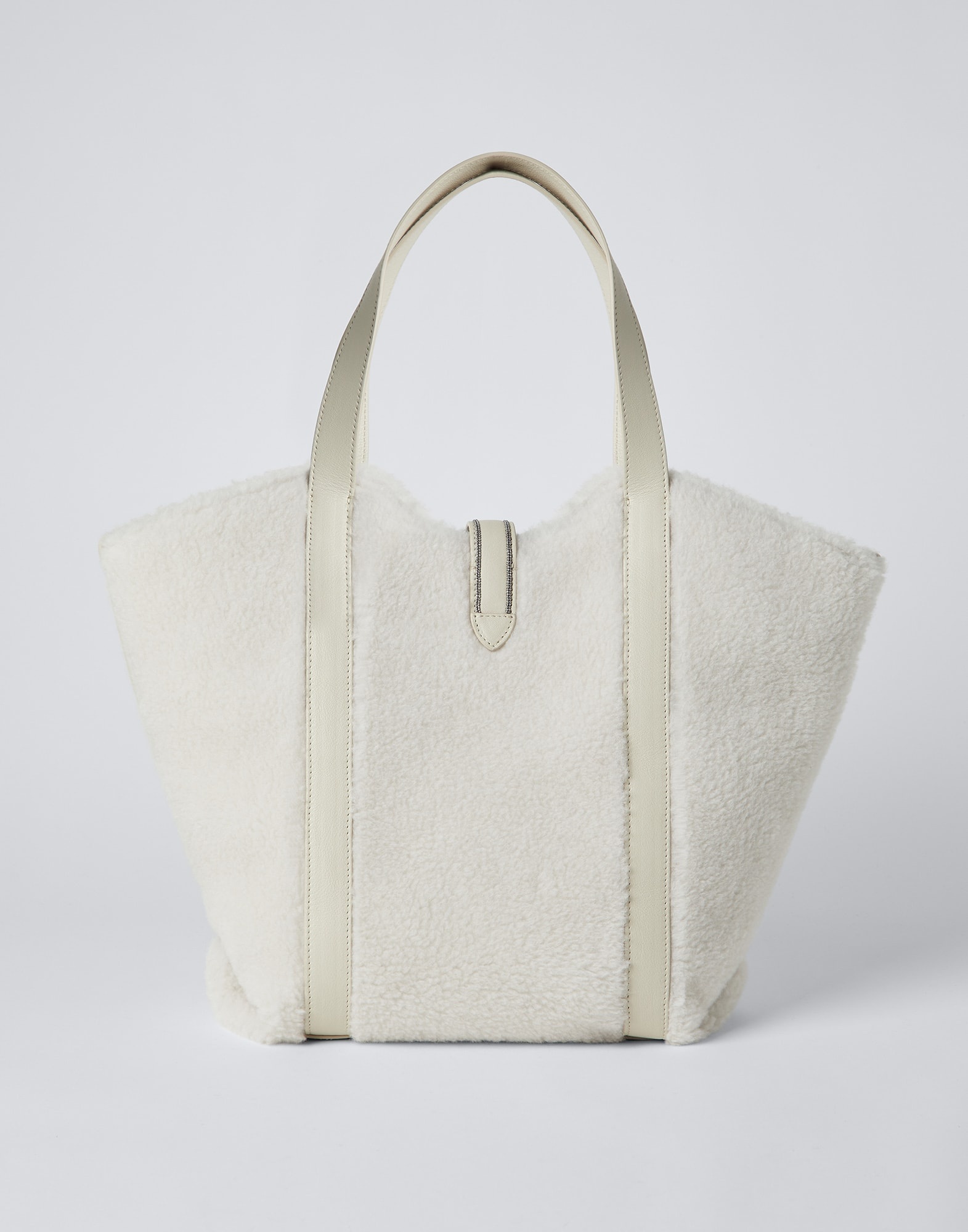 Virgin wool and cashmere fleecy shopper bag with monili - 2