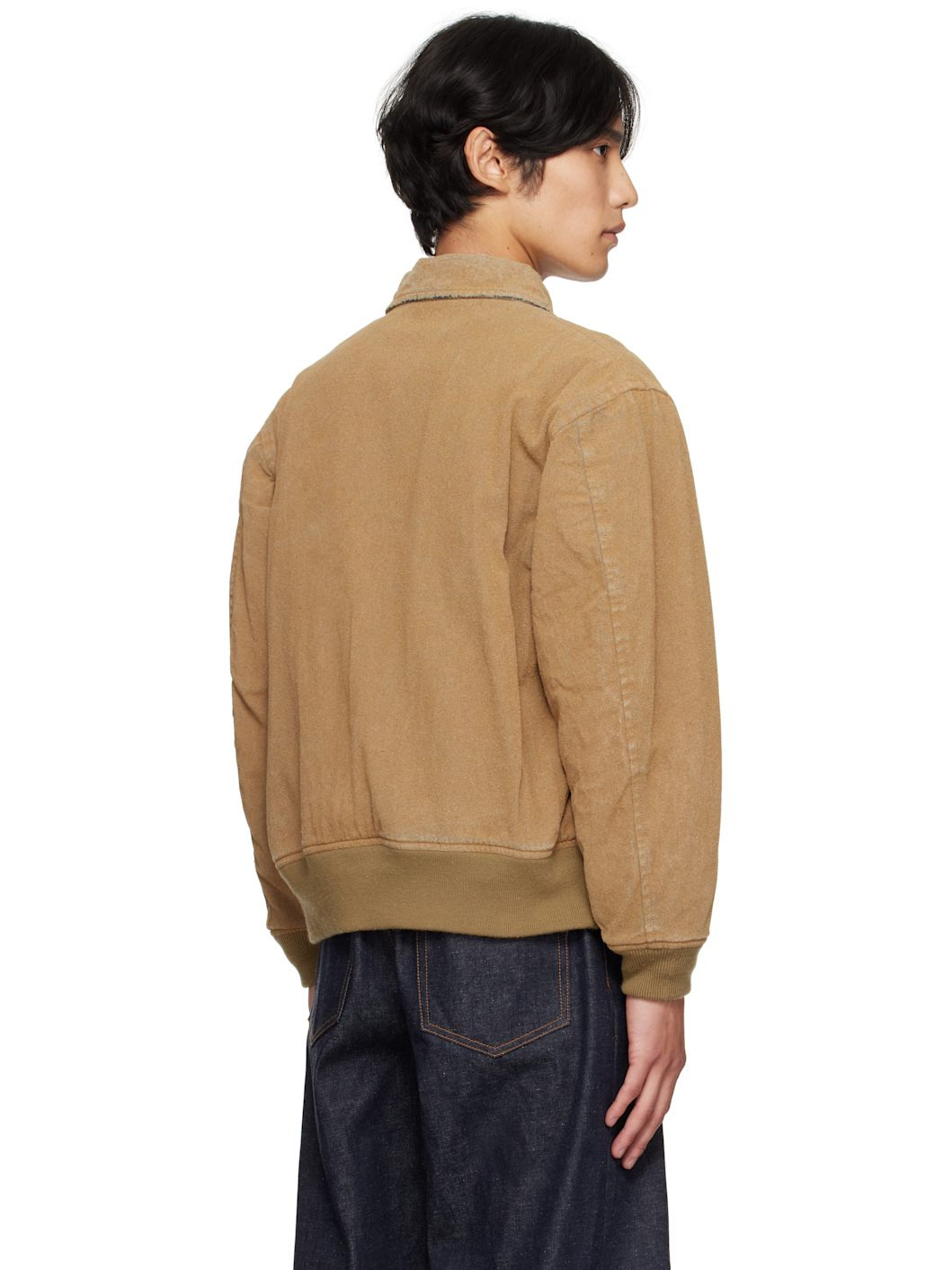 Beige Flocked Denim Jacket - 3