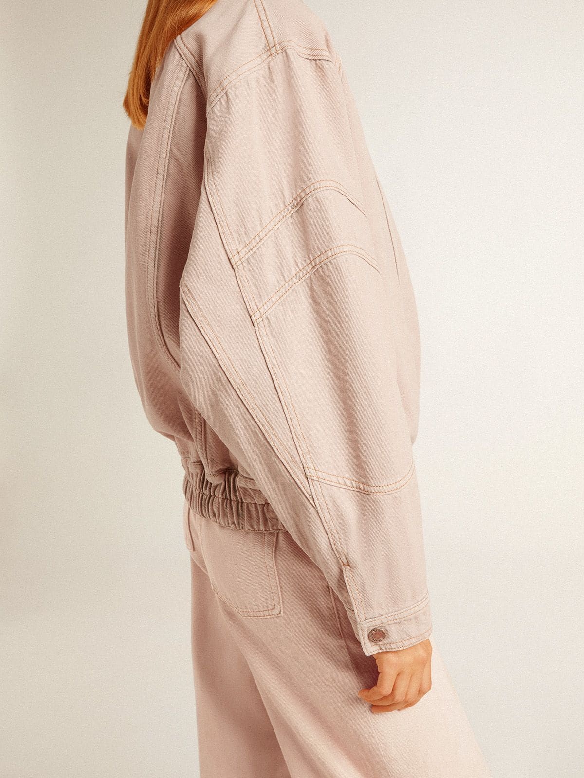 Women's pink dyed denim bomber jacket - 5
