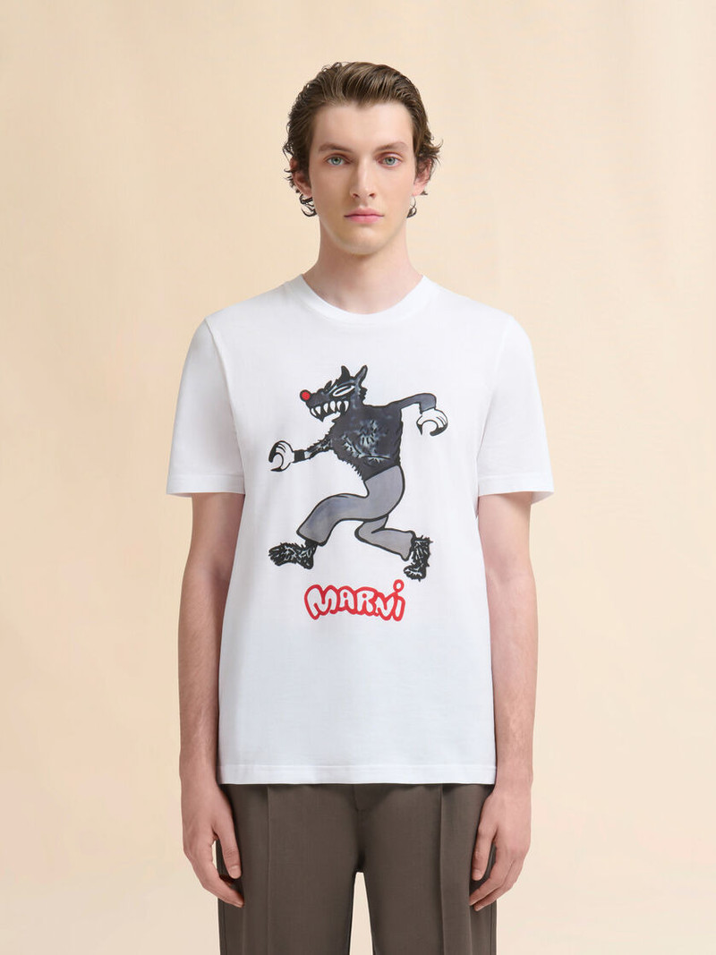 Marni WHITE COTTON T-SHIRT WITH WOLF PRINT outlook