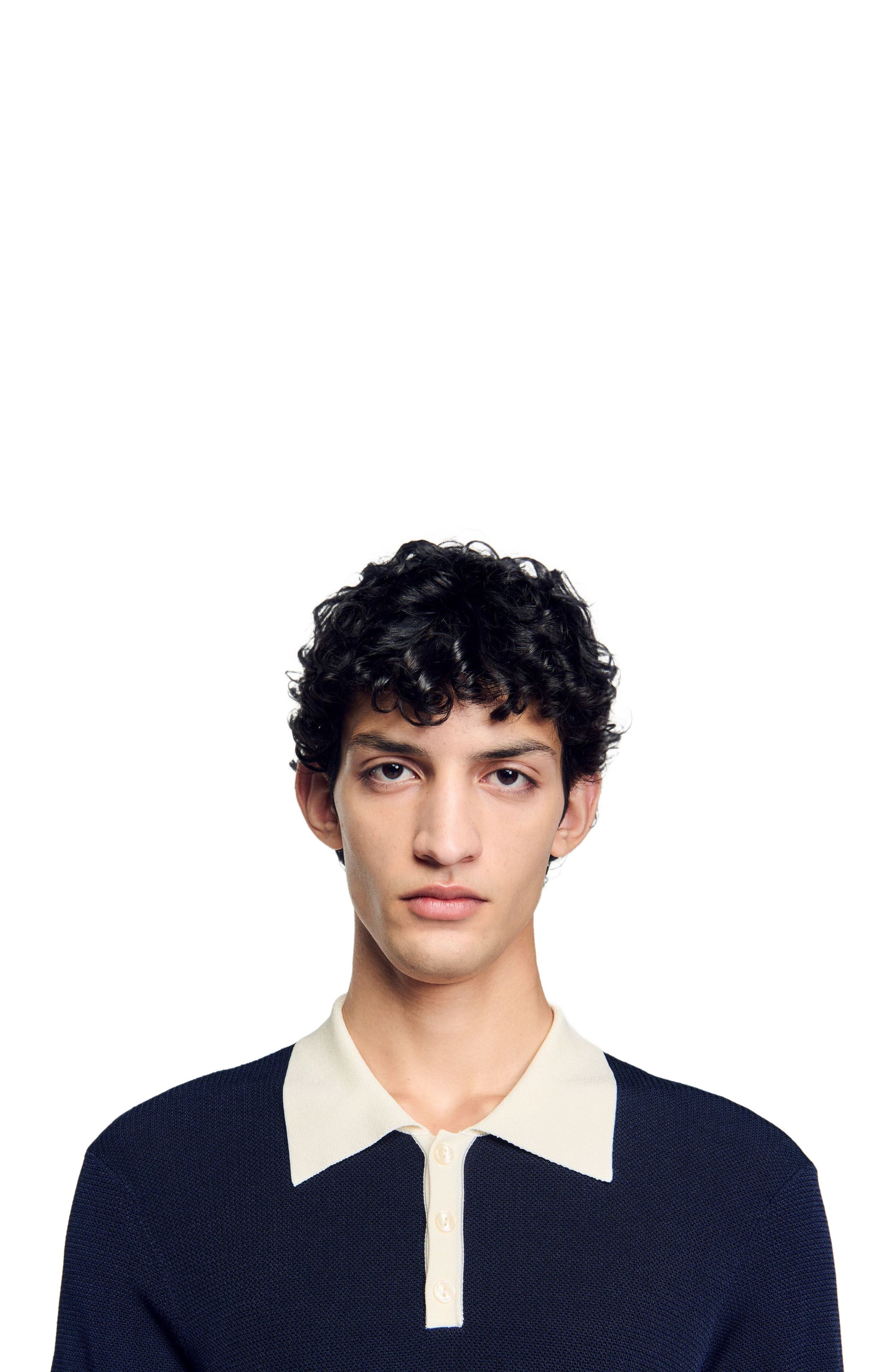 SANDRO Two-tone polo shirt in Navy Blue at Nordstrom - 4