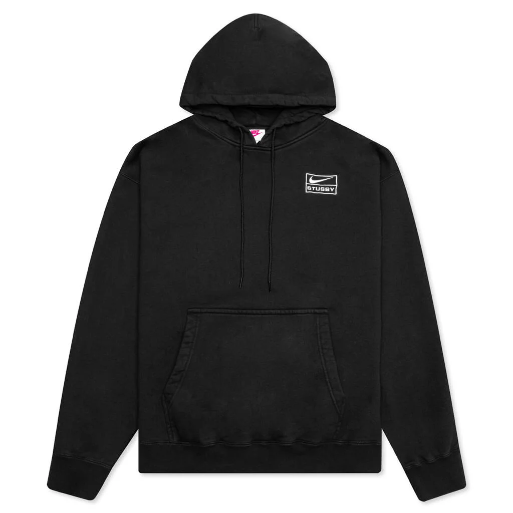 NIKE X STÜSSY STONE WASHED PULLOVER HOODIE - BLACK - 1