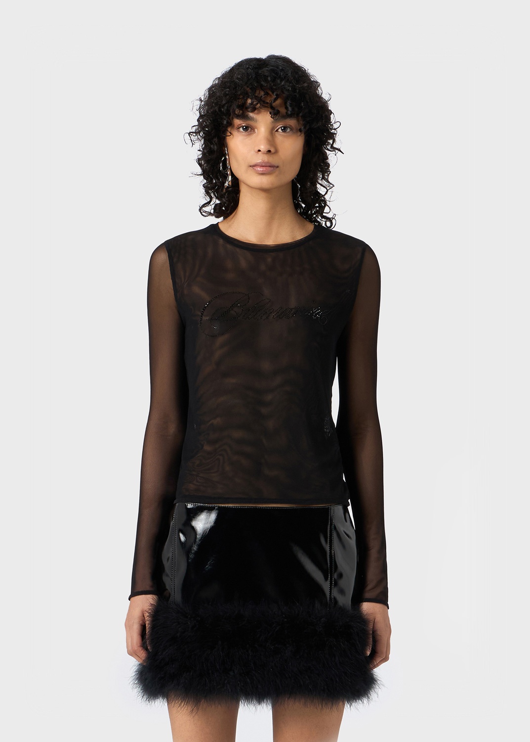 TULLE SWEATER WITH EMBROIDERY RHINESTONE BLUMARINE DETAILING - 3