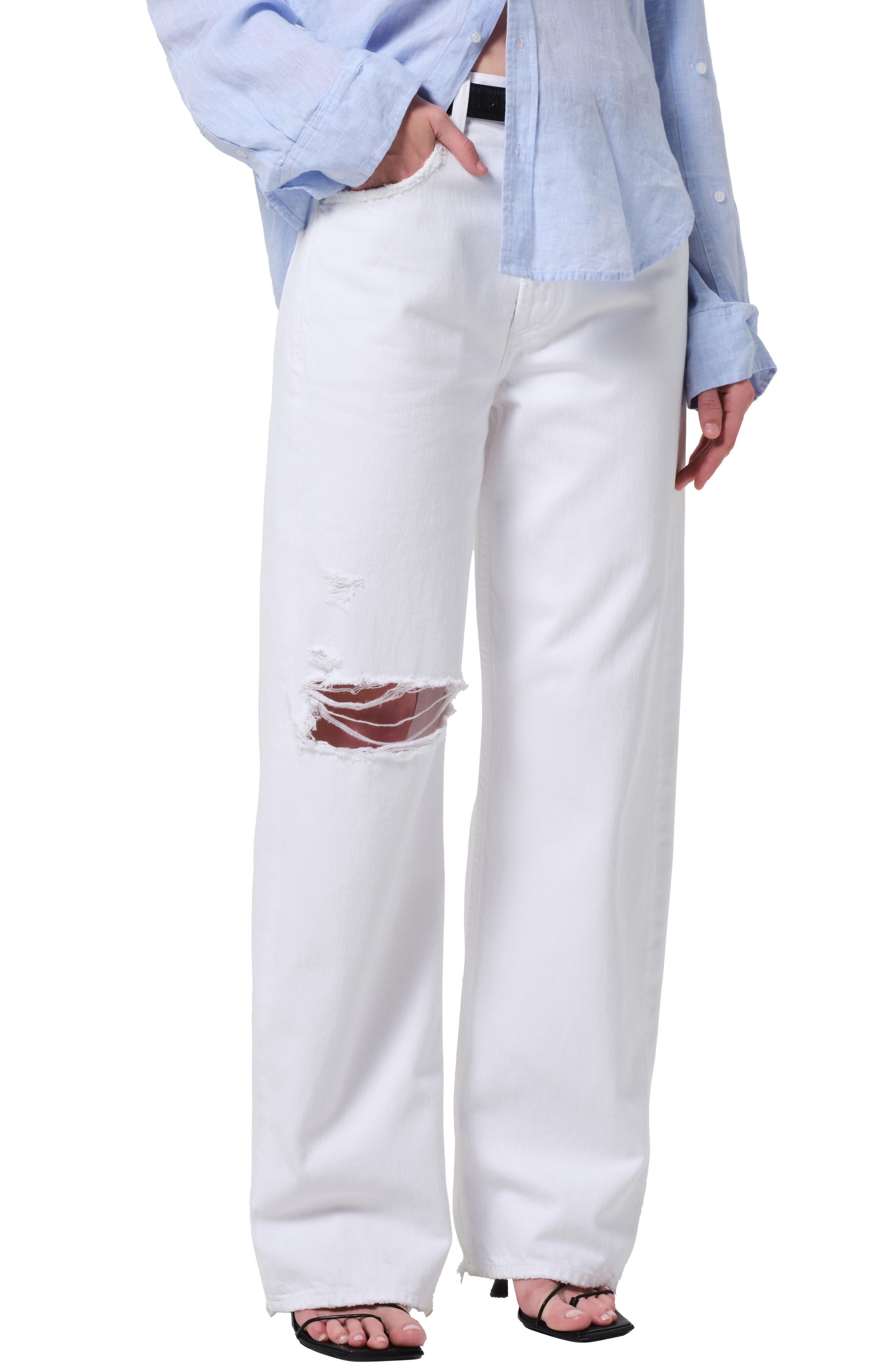 Citizens of Humanity Ayla Ripped Baggy Wide Leg Jeans in Zinc (White) at Nordstrom - 1