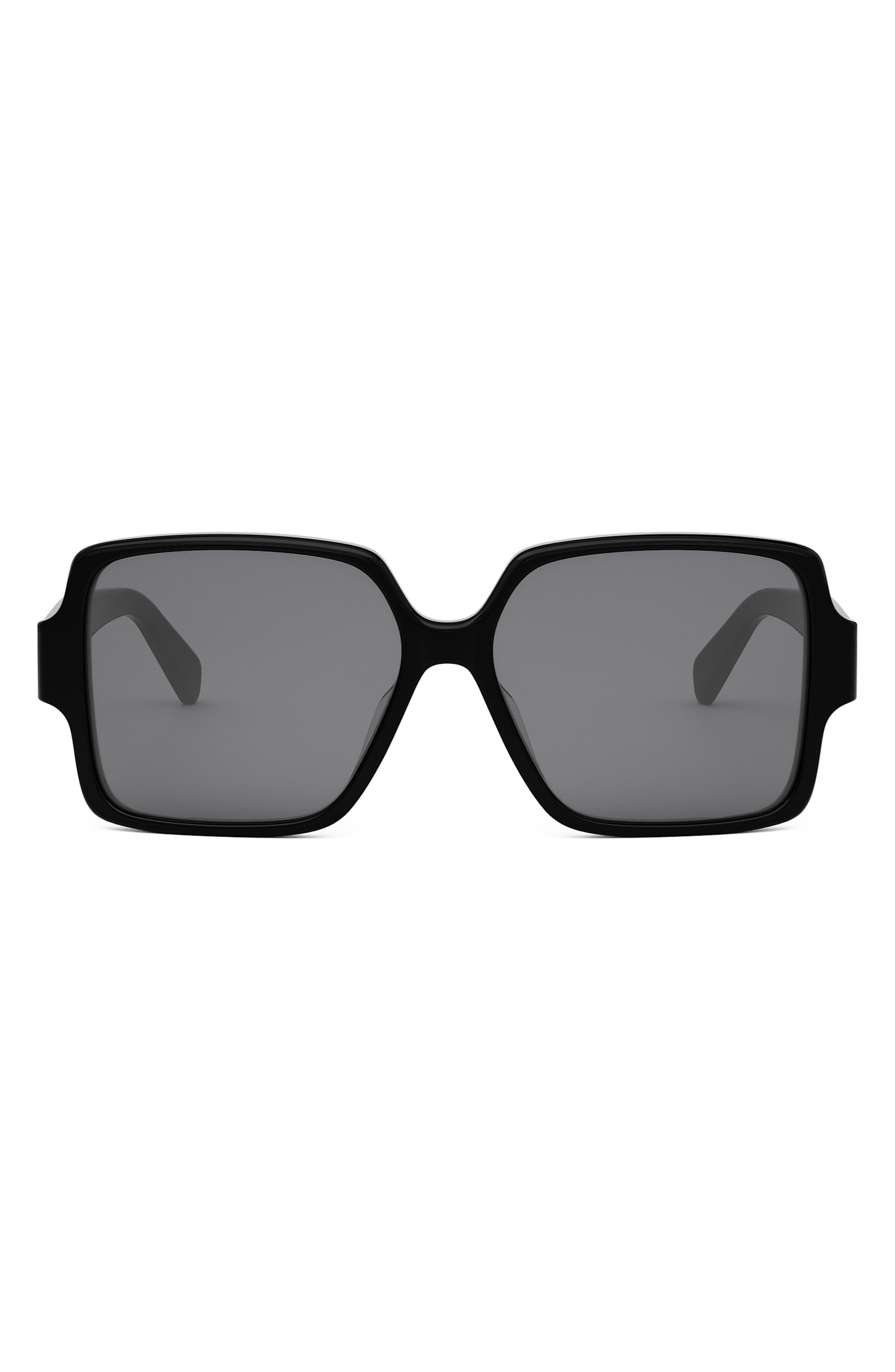 CELINE Triomphe 60mm Square Sunglasses in Shiny Black /Smoke at Nordstrom - 1