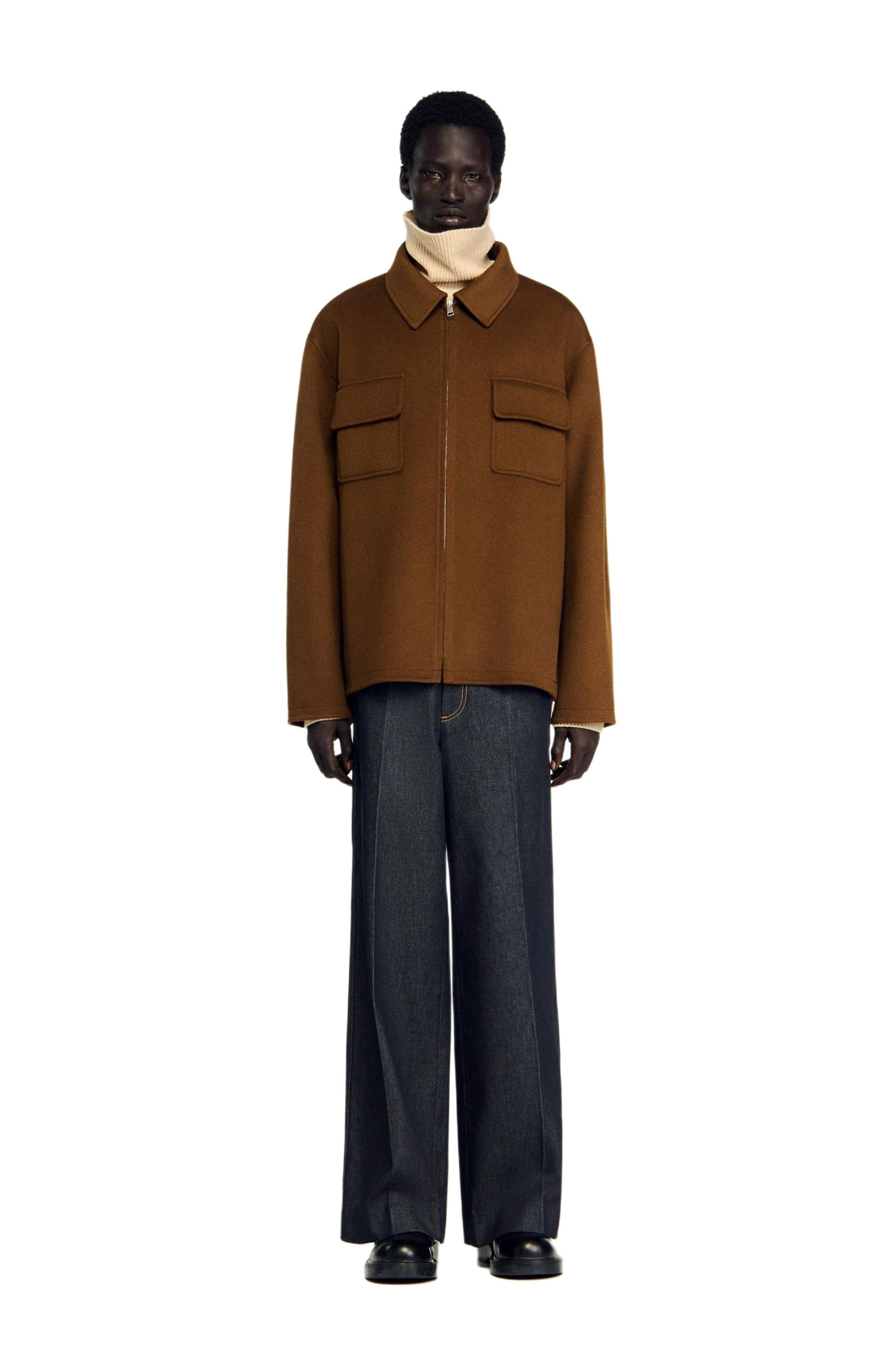 SANDRO Zipped overshirt in Tobacco Brown at Nordstrom - 2