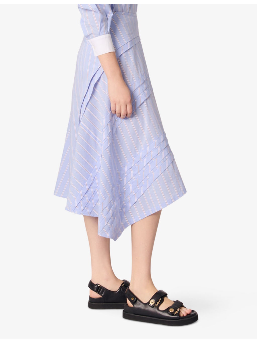 Striped Asymmetric-Hem Stretch Cotton-Blend Midi Skirt - 3