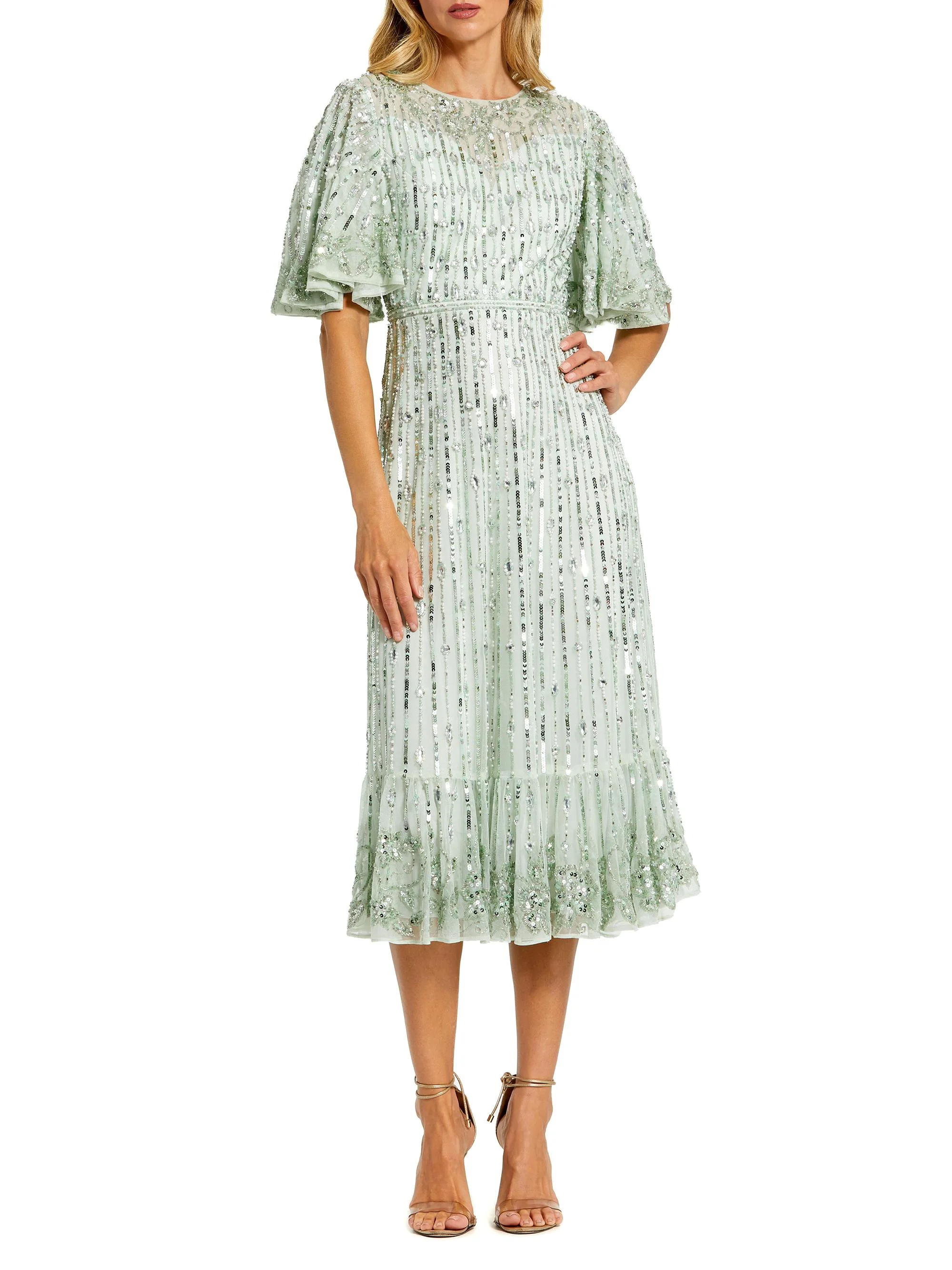 Women's Flounce Sleeve Midi-Dress - Sage - 1