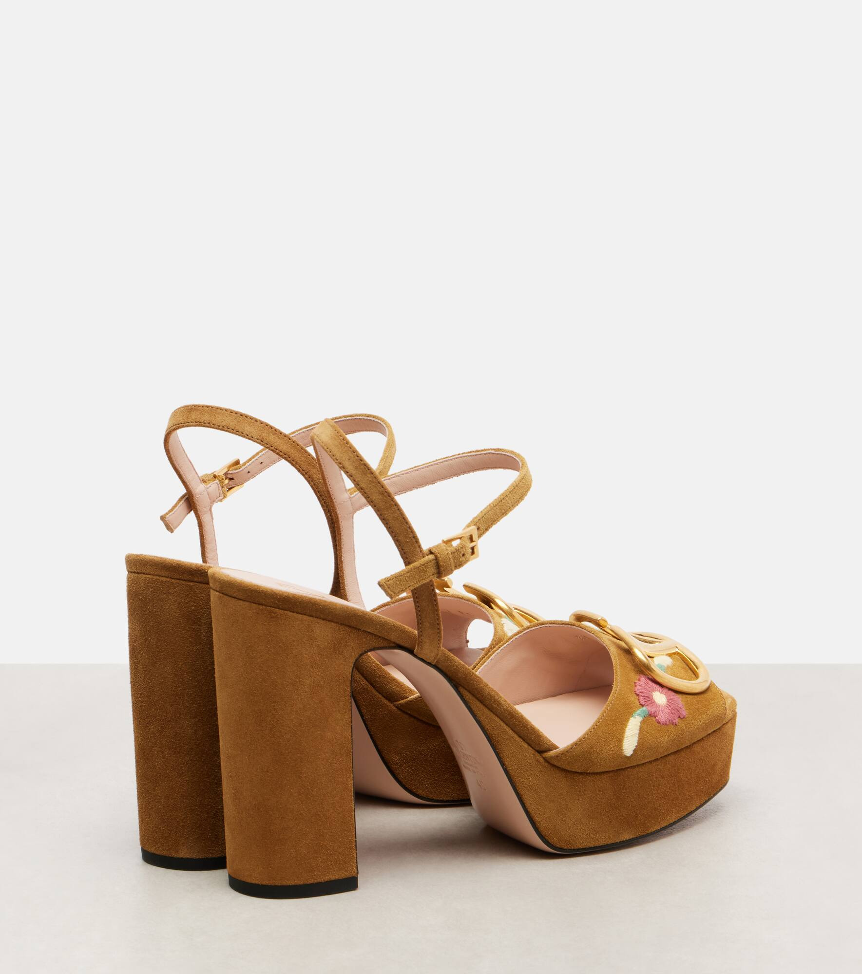 VLogo embroidered suede platform sandals - 2