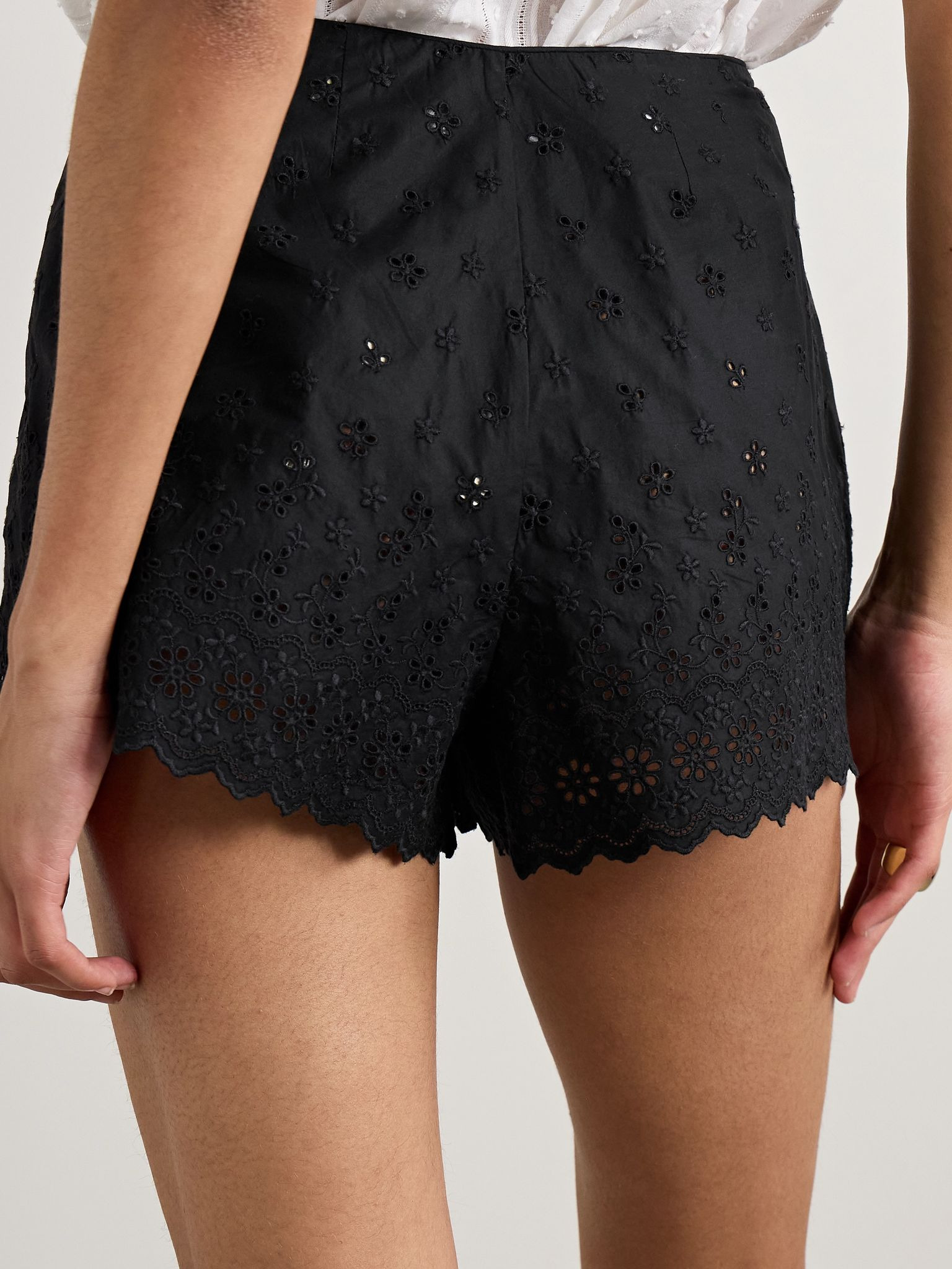 Arbre broderie anglaise cotton shorts Black - 3