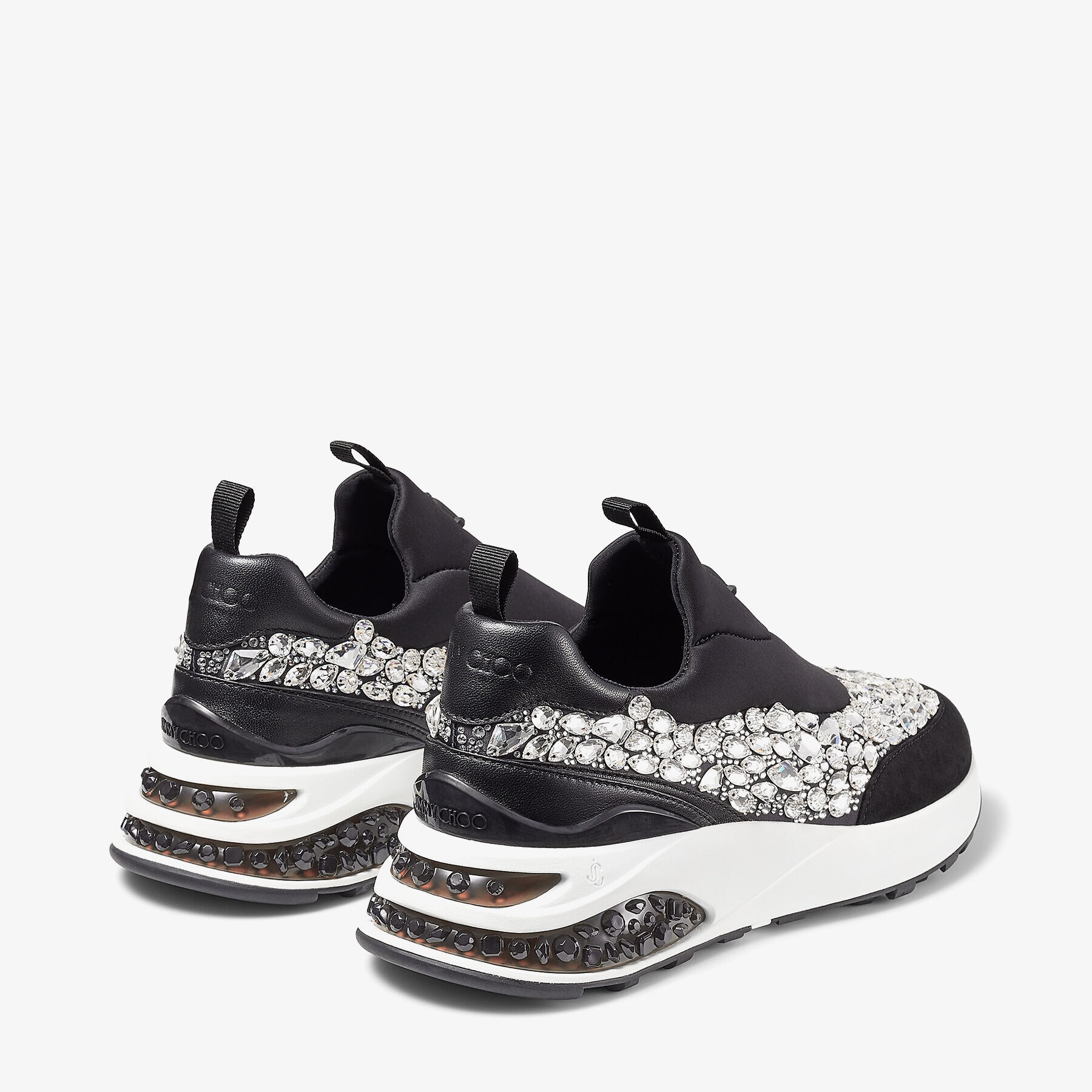 Memphis/F
Black Mix Neoprene and Leather Low Top Trainers with Crystal Embellishment - 5