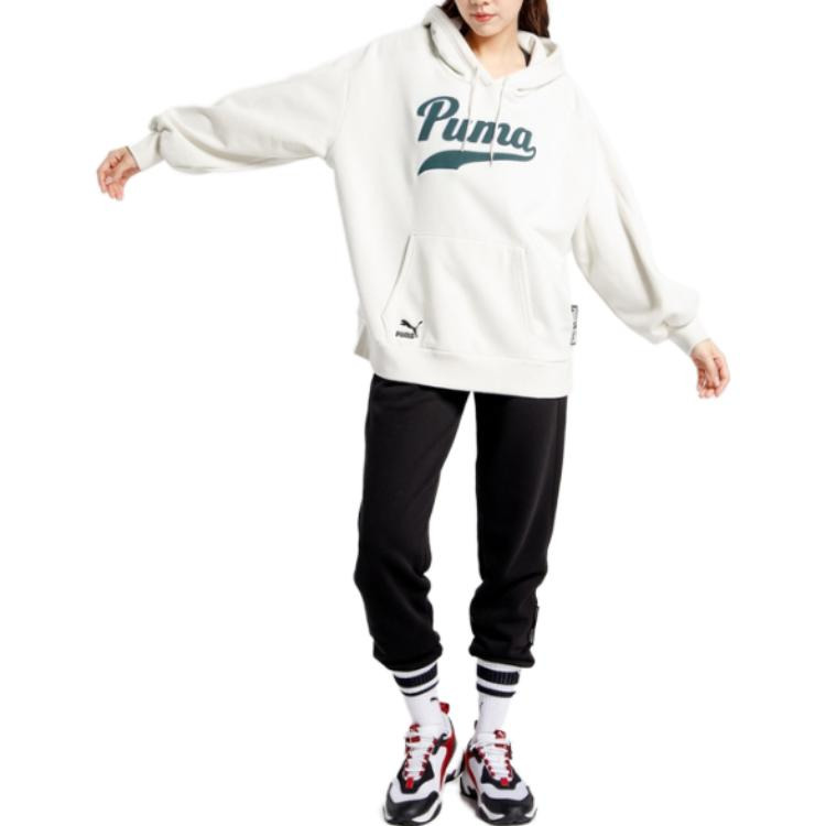 (WMNS) PUMA Word Logo Hoodie 'White' 536184-05 - 3