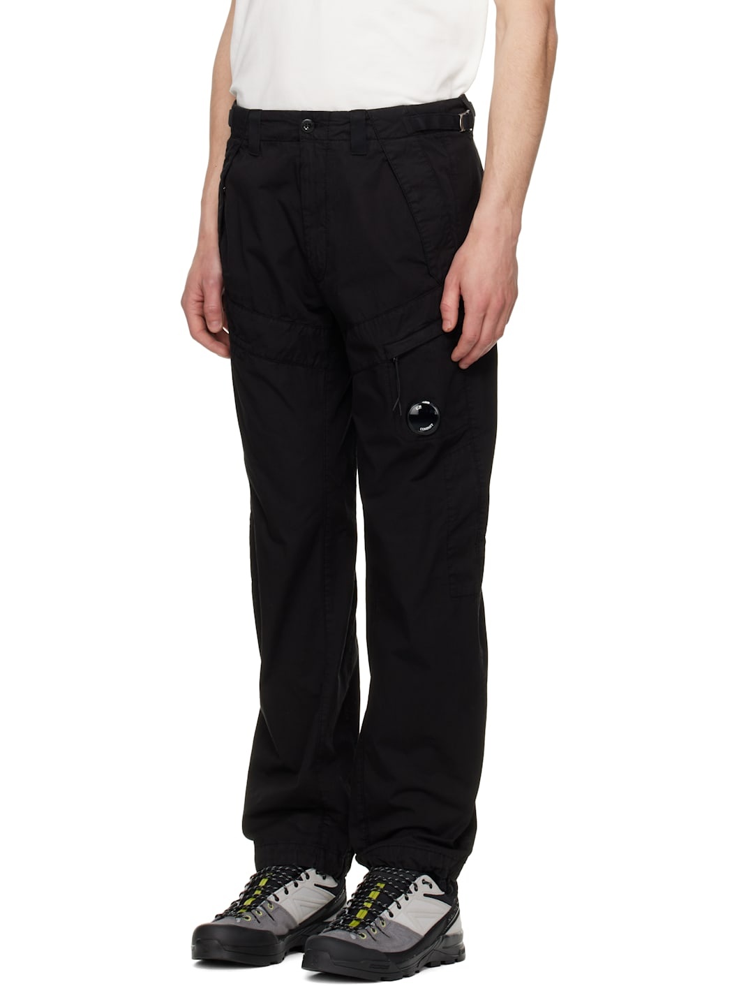 Black Cotton Gabardine Regular Cargo Pants - 4