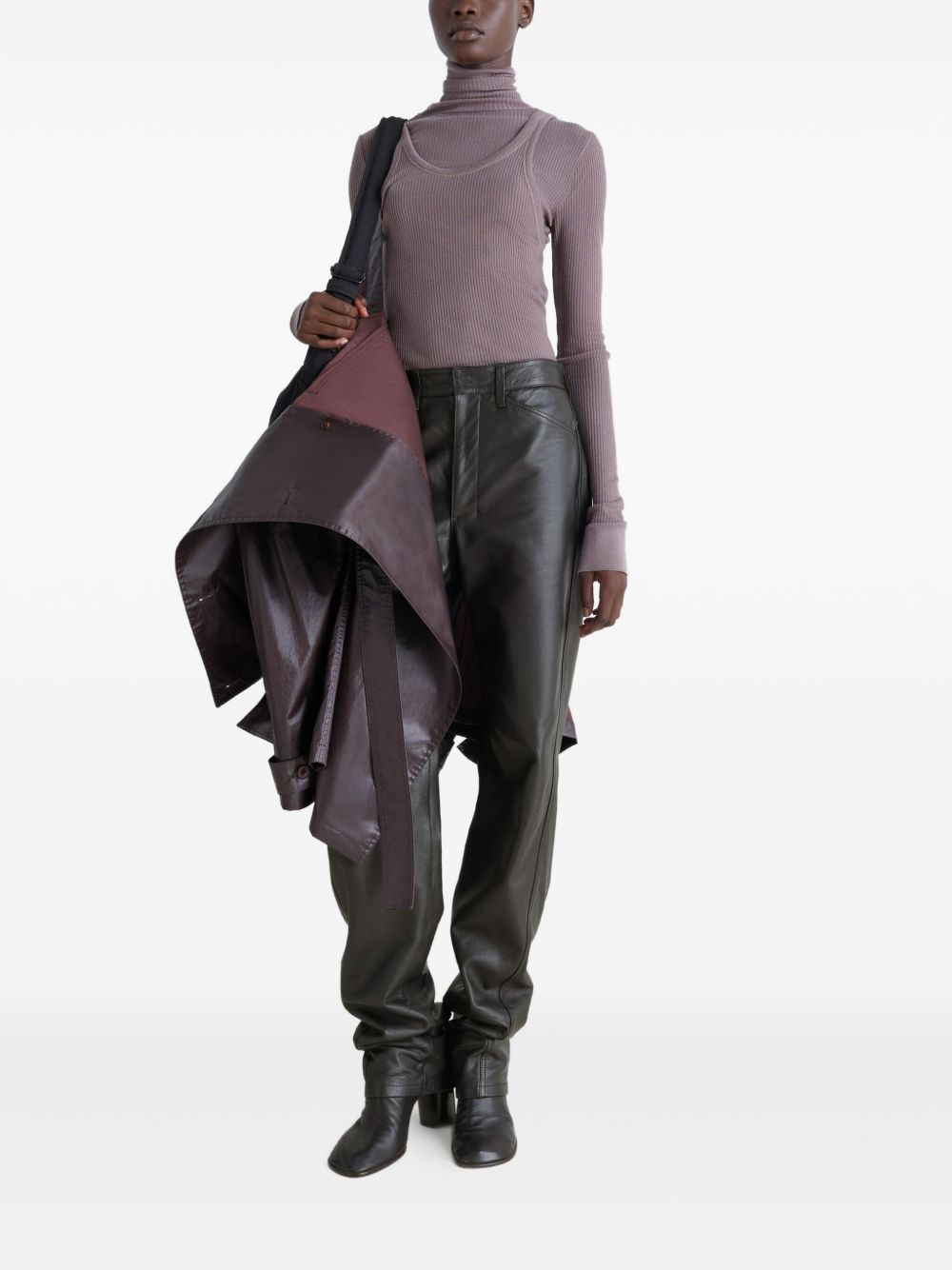 Twisted five-pocket leather trousers - 2