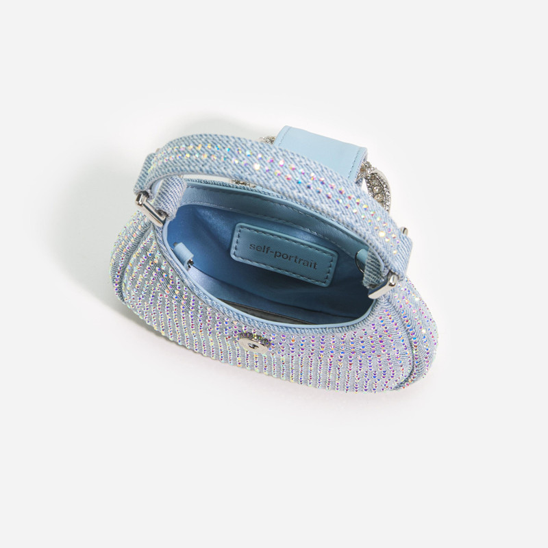 self-portrait Blue Rhinestone Denim Cresent Bag outlook