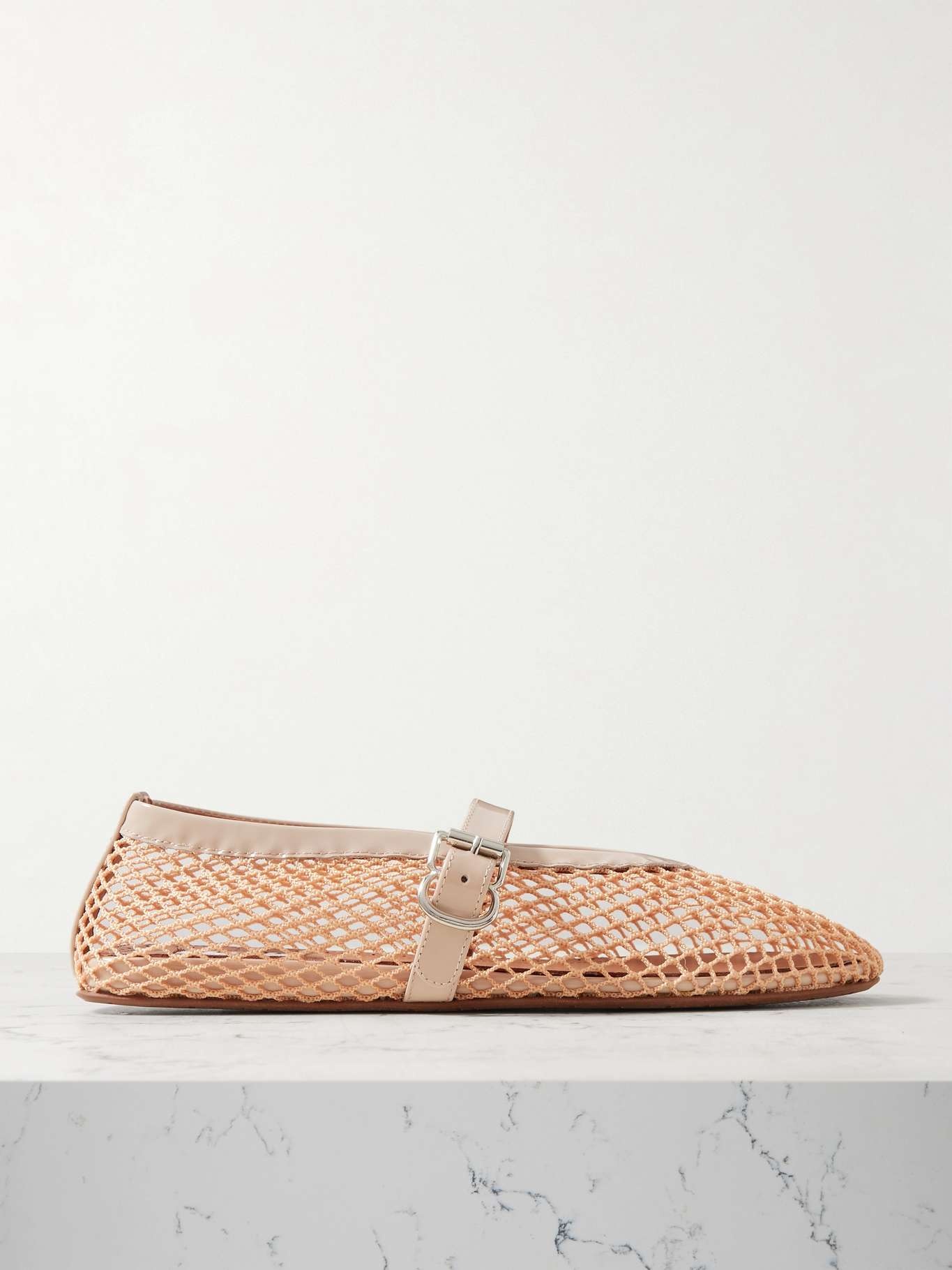 Patent leather-trimmed mesh ballet flats - 1