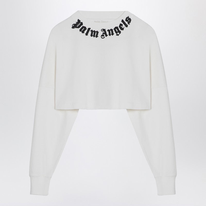 Palm Angels White Long-Sleeved Crop T-Shirt With Logo Women - 1