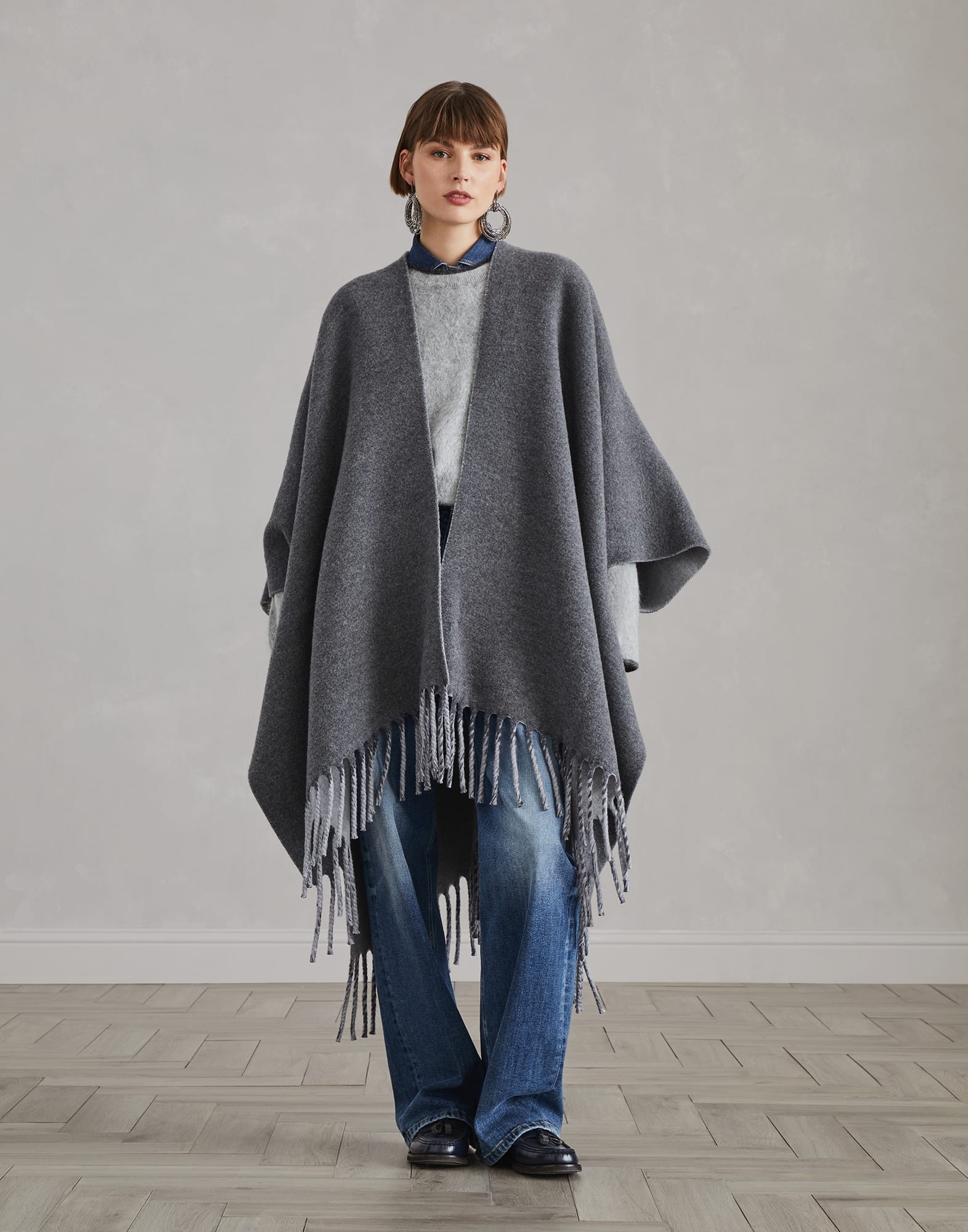 Wool and cashmere reversible double knit poncho - 6