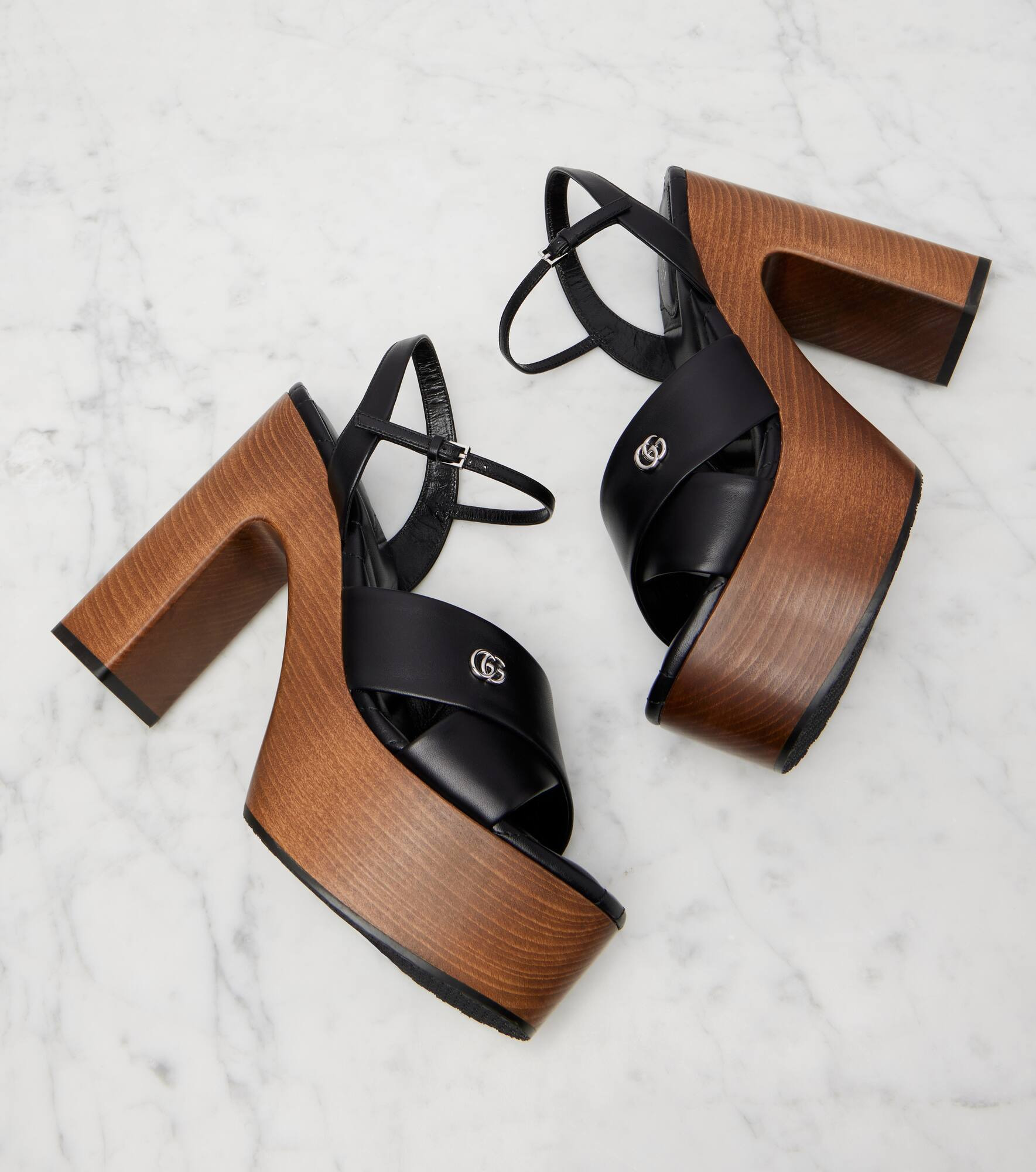 Double G leather platform sandals - 5