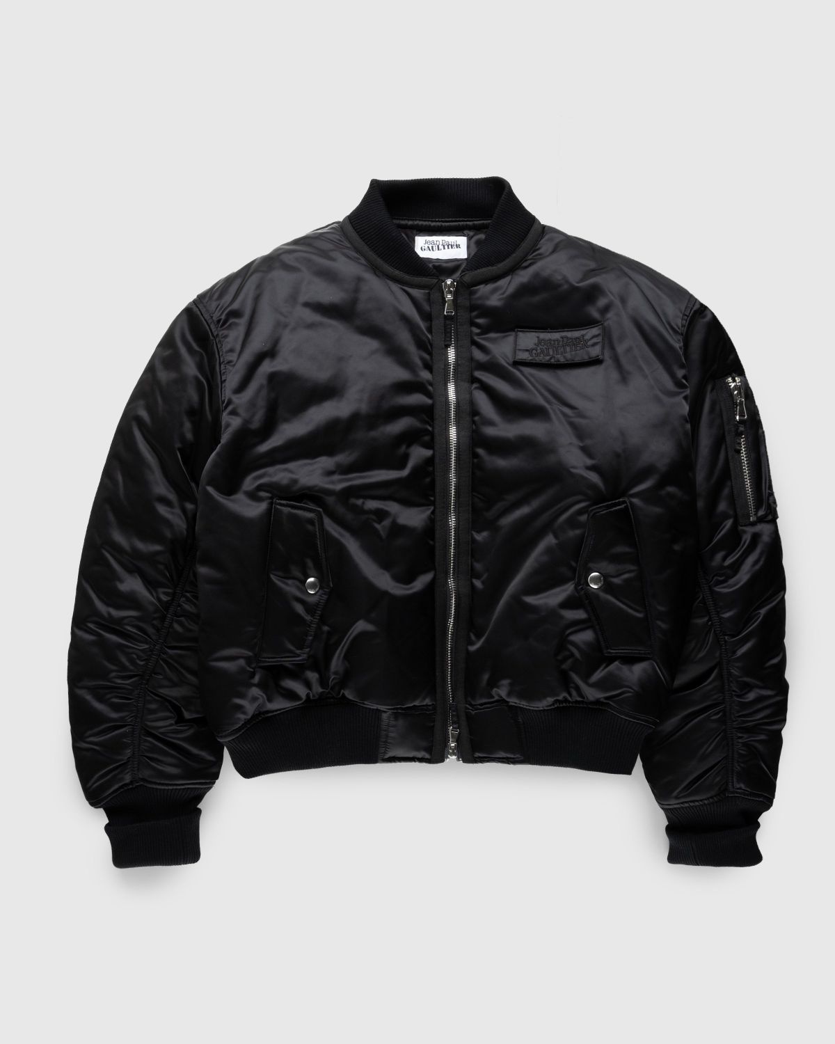 Jean Paul Gaultier – Oversized Satin Bomber Jacket Black/Grey - 1