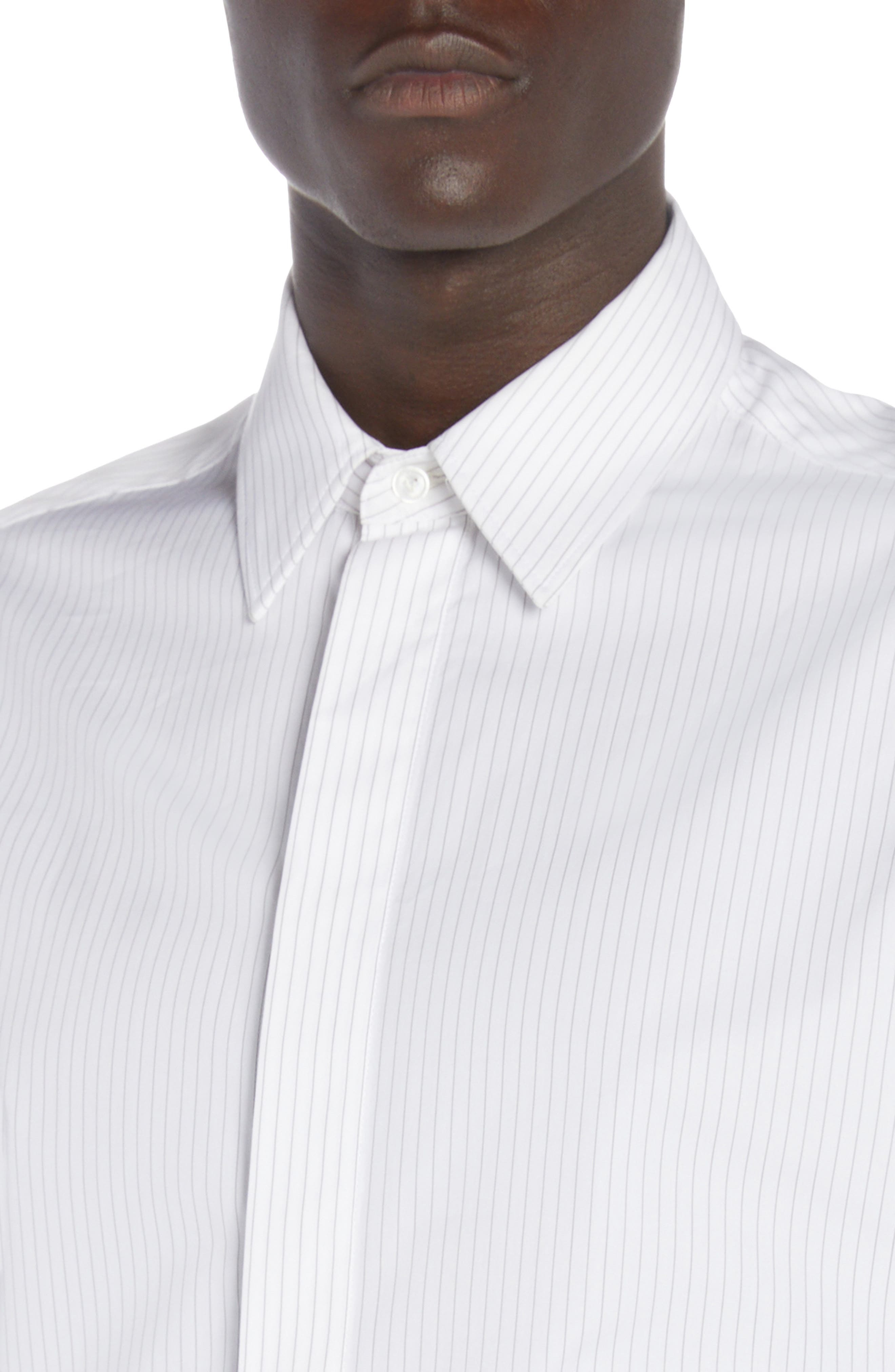 Bottega Veneta Narrow Pinstripe Button-Up Oxford Shirt in White/Grey at Nordstrom - 5