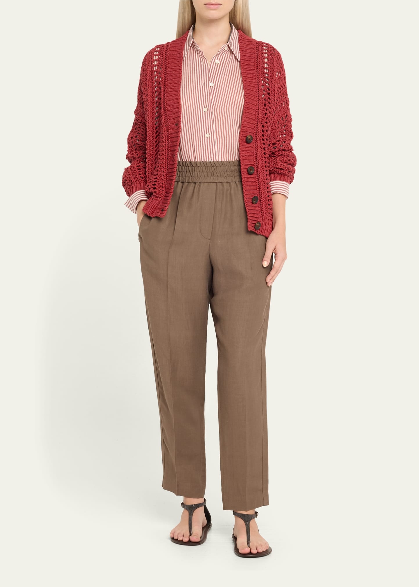 Elasticized Waist Fluid Linen Pants - 2