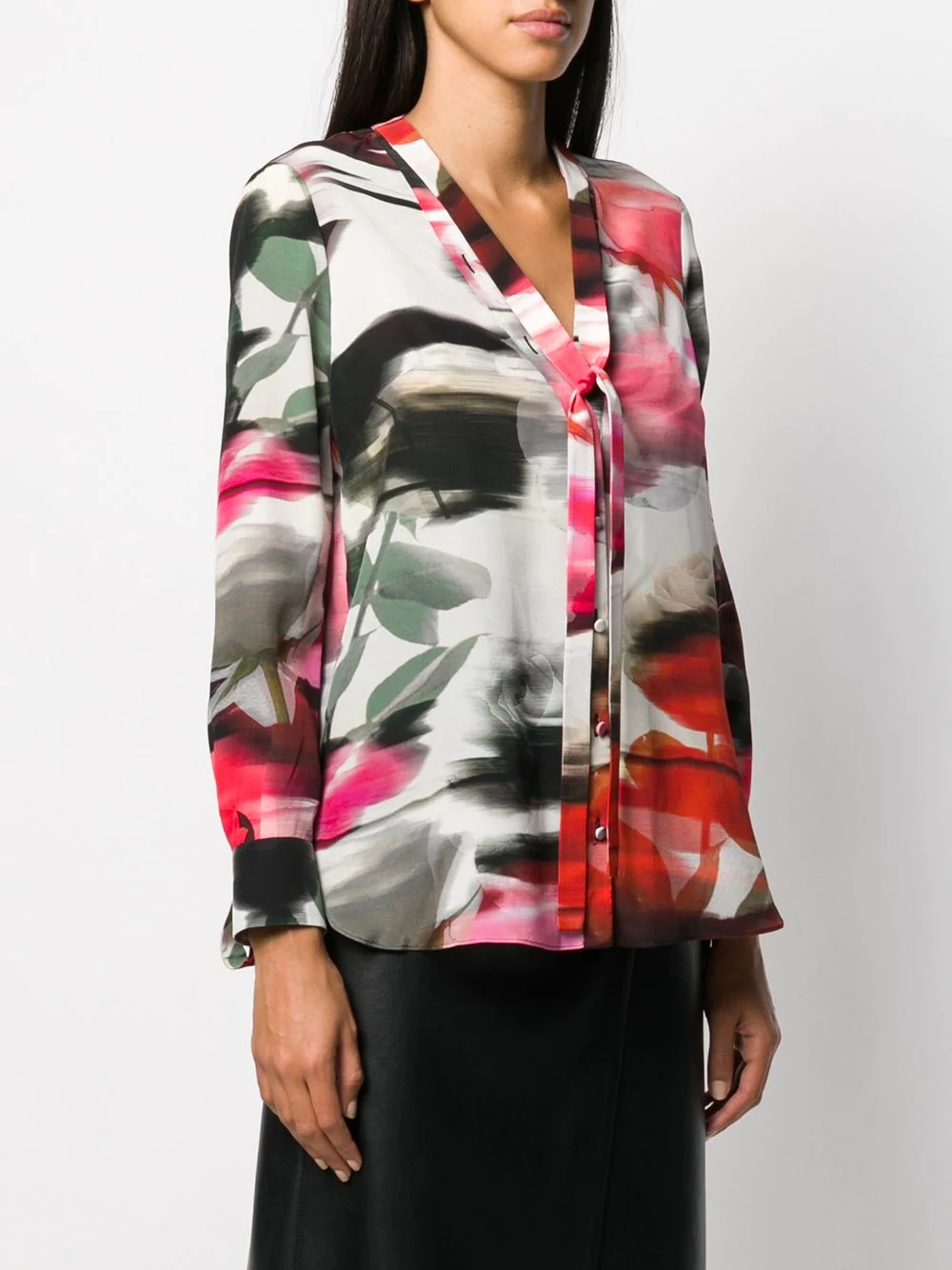 rose print silk blouse - 3