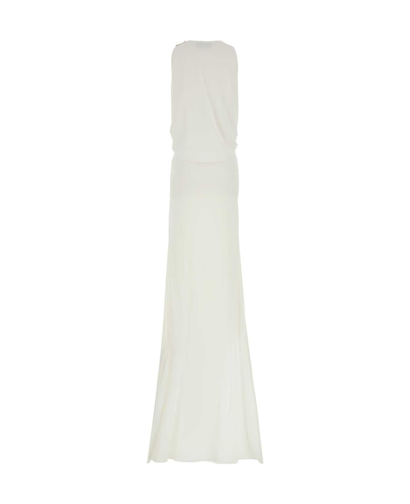White Crepe Long Dress - 2