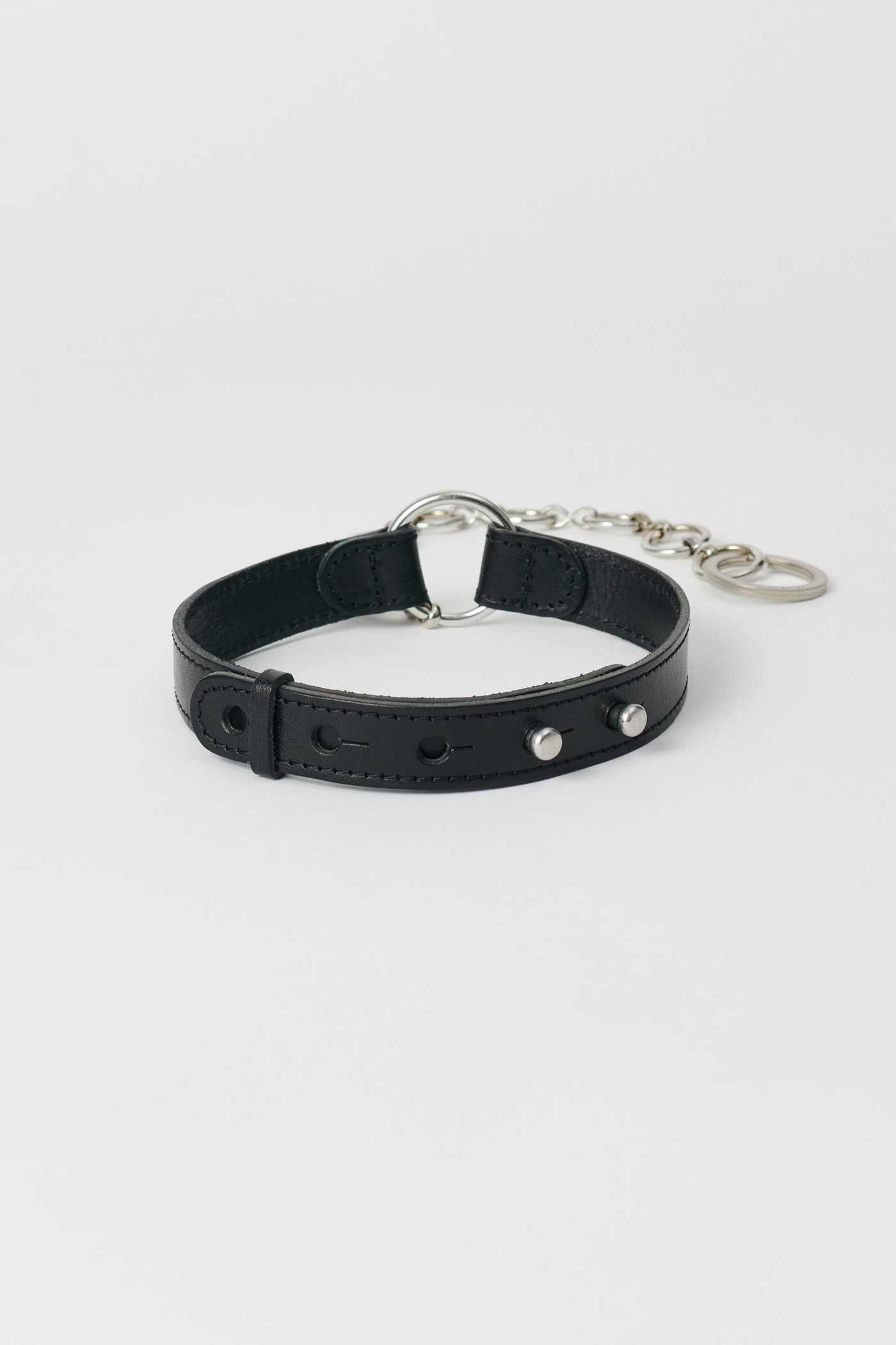 Leather Ring Choker Grizzly Black Leather - 3