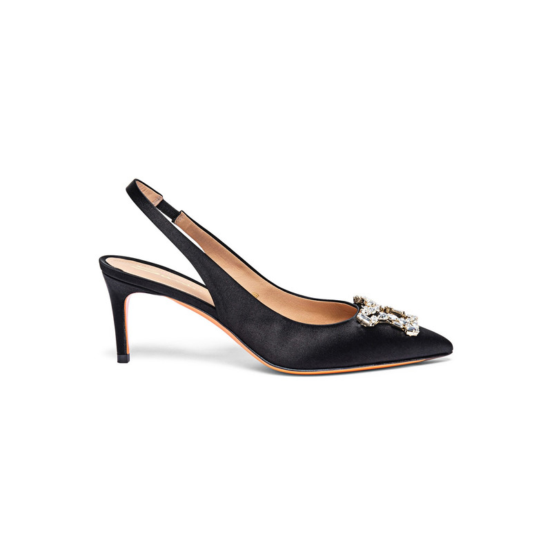 Women's black satin mid-heel Santoni Sibille pump - 1