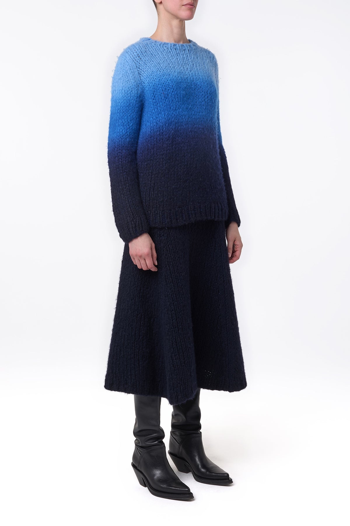 Peres Knit Midi Skirt in Dip Dye Sky Blue Welfat Cashmere - 3