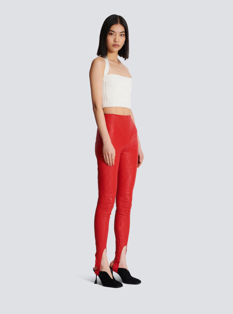 Topstitched leather leggings 3