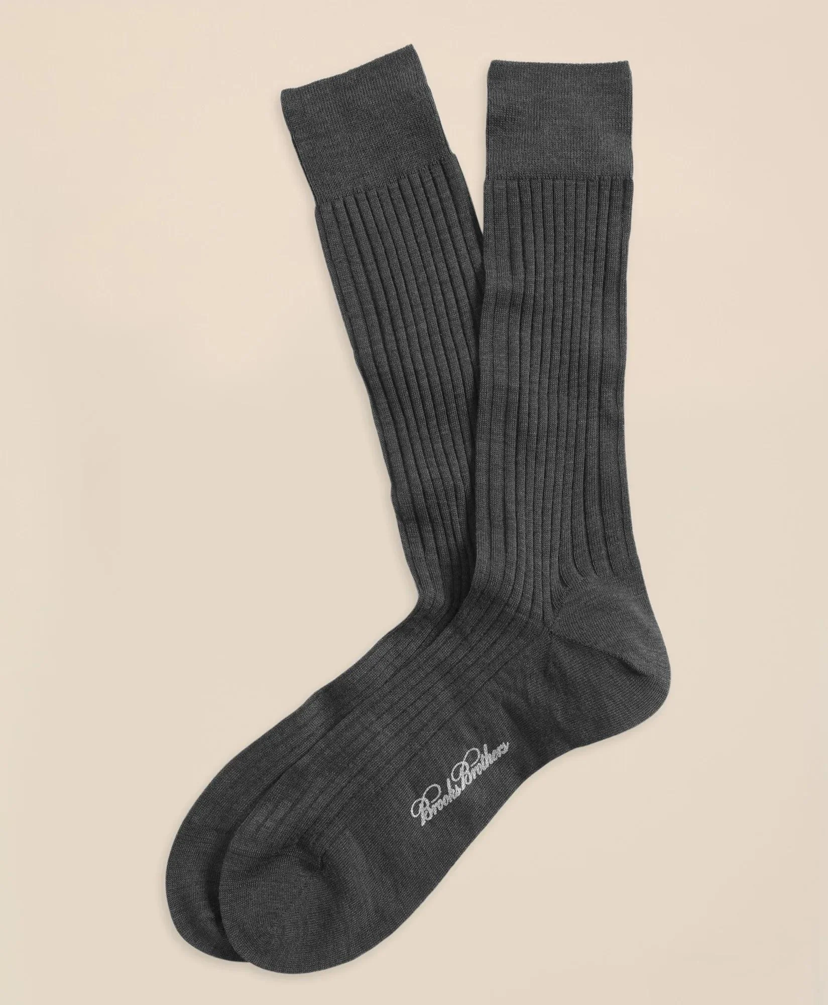 Merino Wool Ribbed Crew Socks - 1