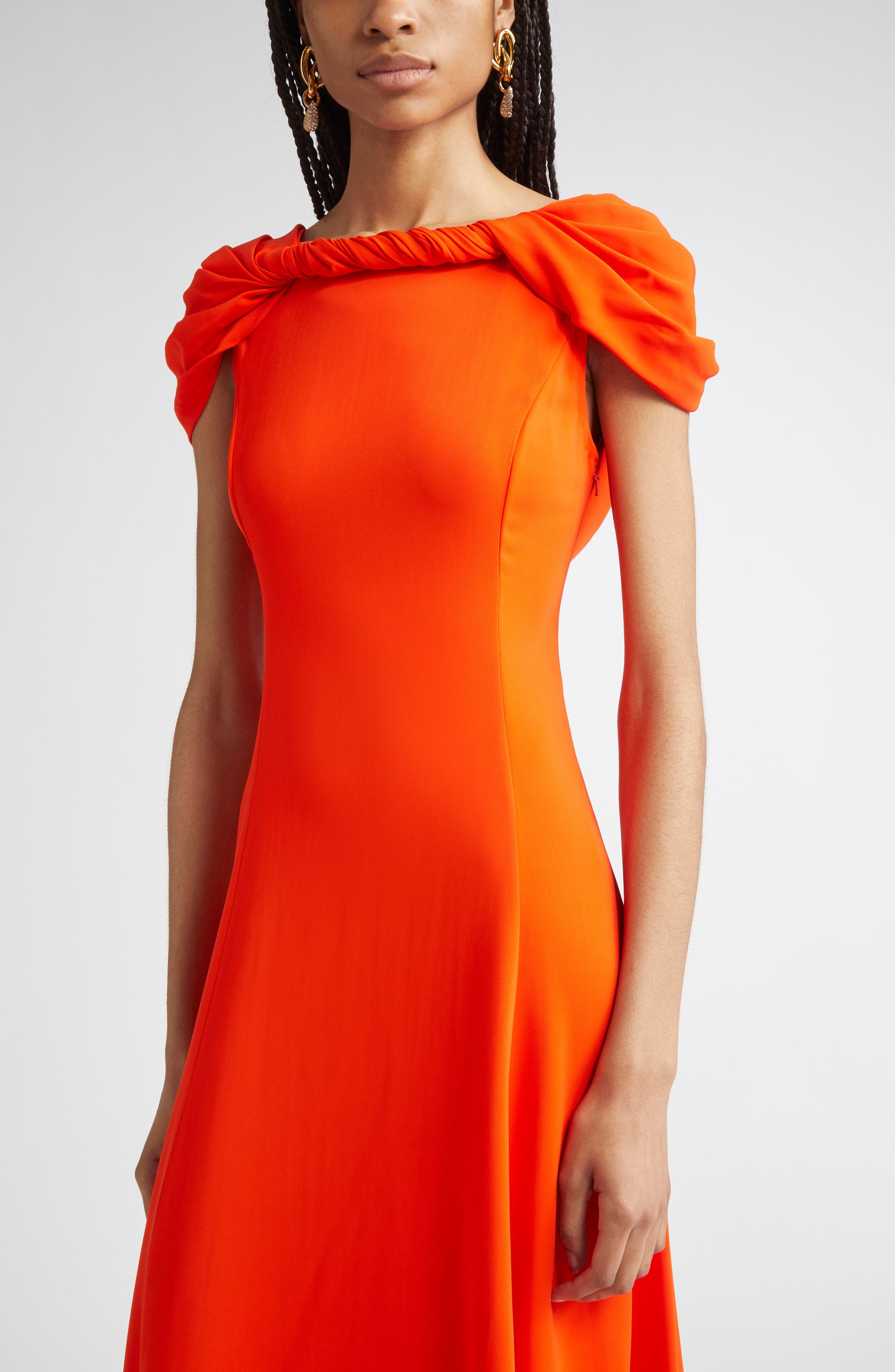 Oscar de la Renta Twist Detail Cap Sleeve Stretch Cady Gown in Carnelian at Nordstrom - 4