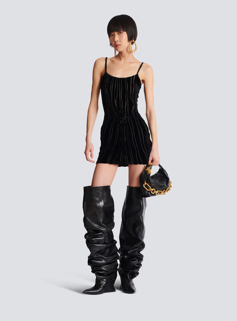 Balmain Short strappy dress in zebra-print velvet outlook