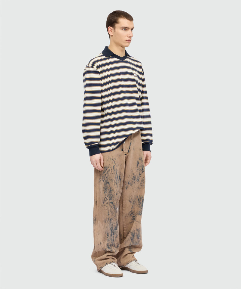 Blue striped long-sleeve cotton jersey T-shirt with chest logo 4