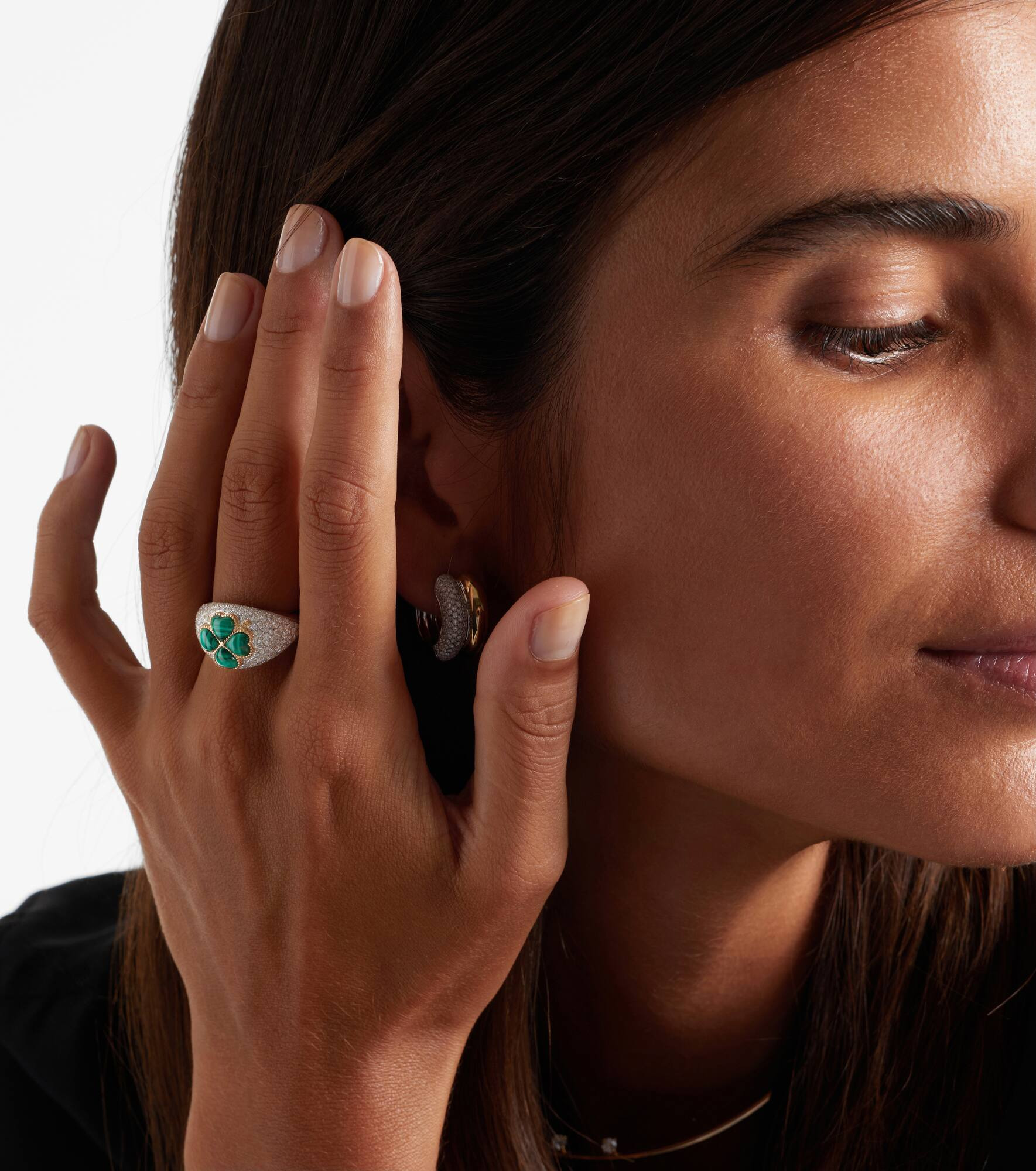 9kt gold ring with diamonds and malachite - 3