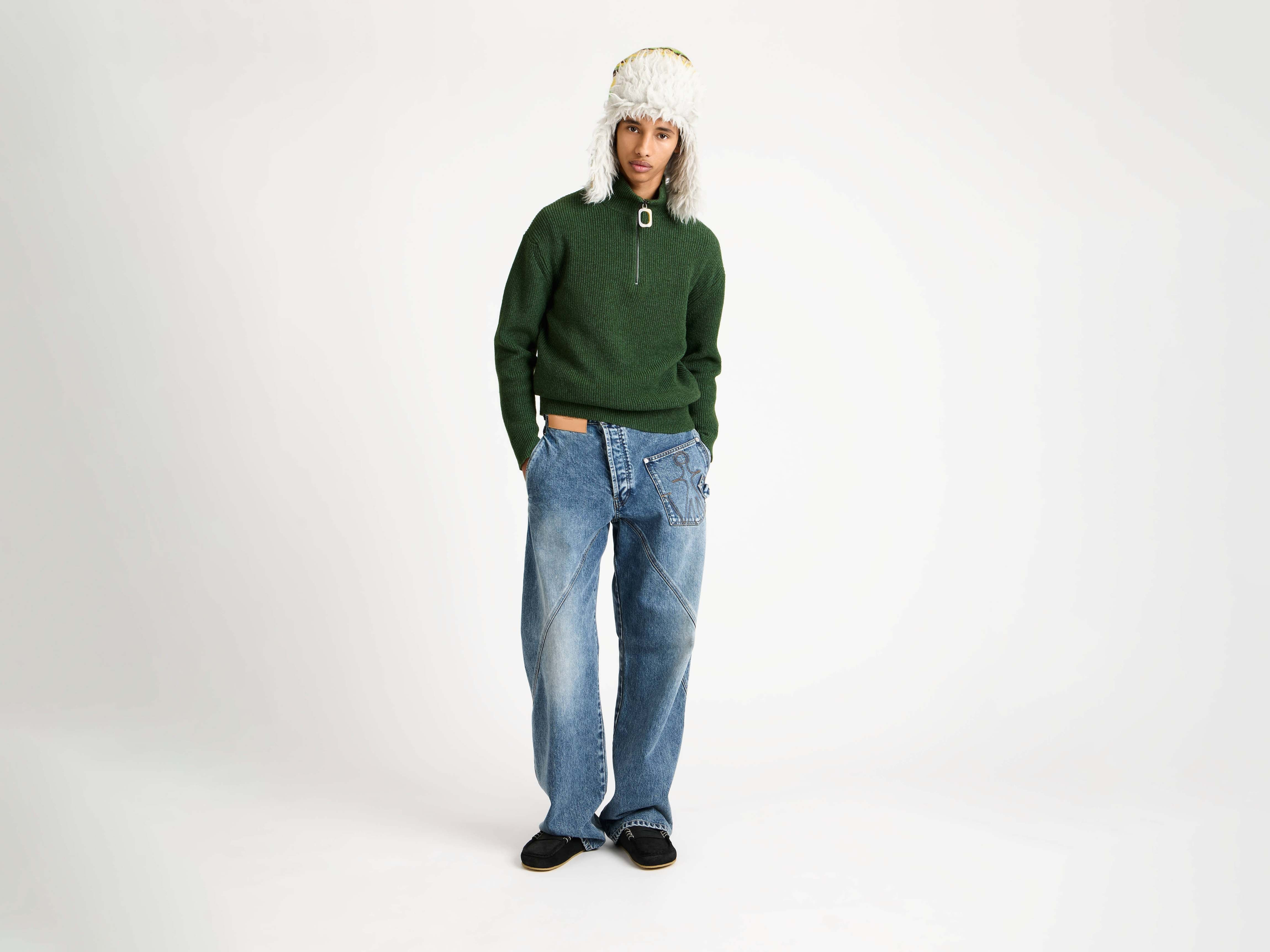 HALF ZIP JUMPER IN PINE - 2