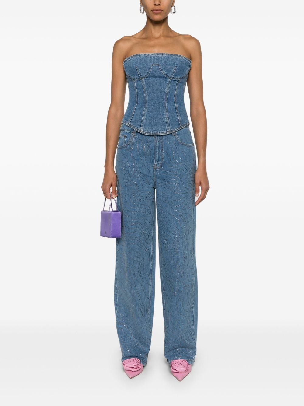 rhinestone-embellished wide-leg jeans - 2