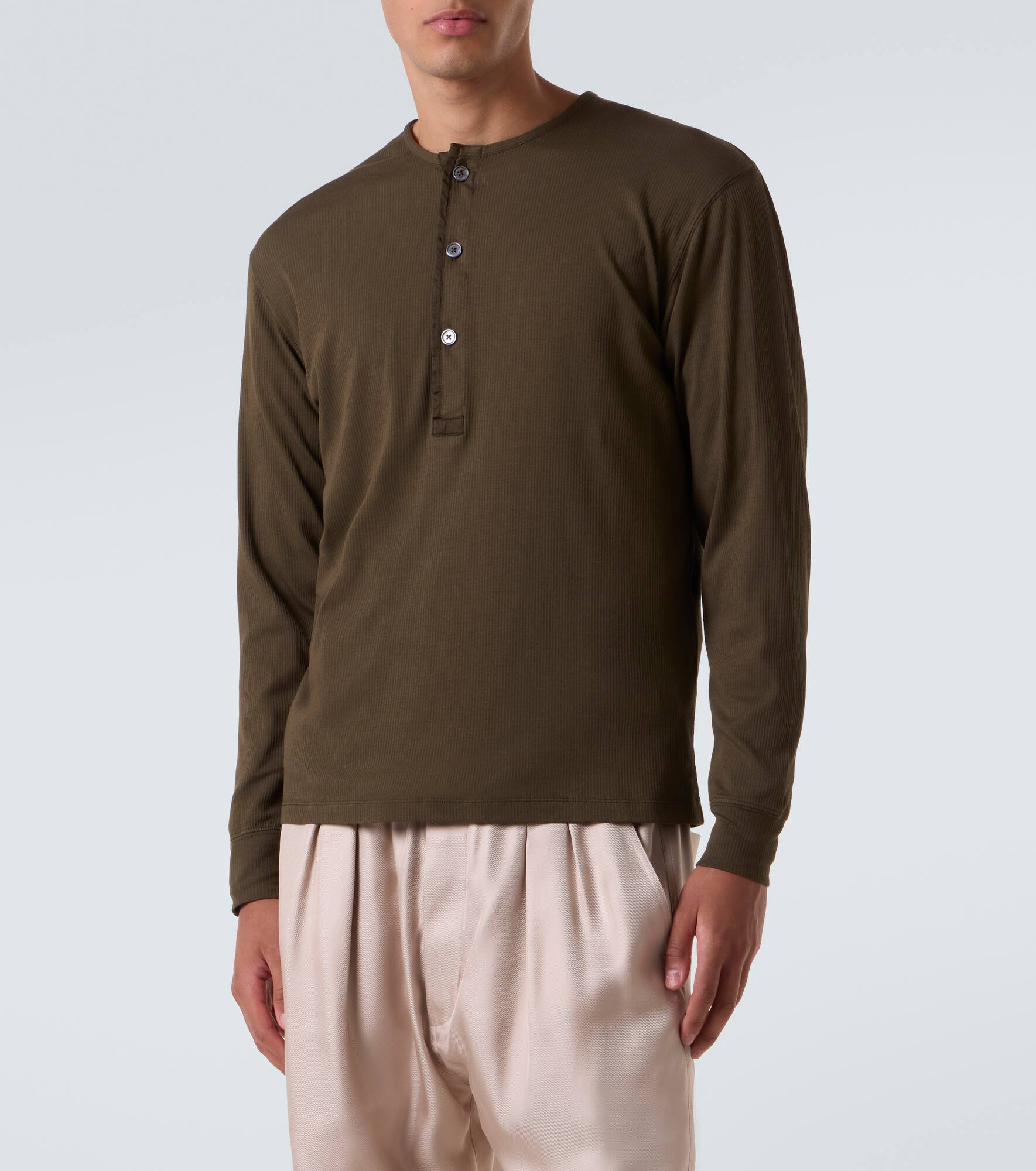 Ribbed-knit cotton-blend Henley shirt - 3