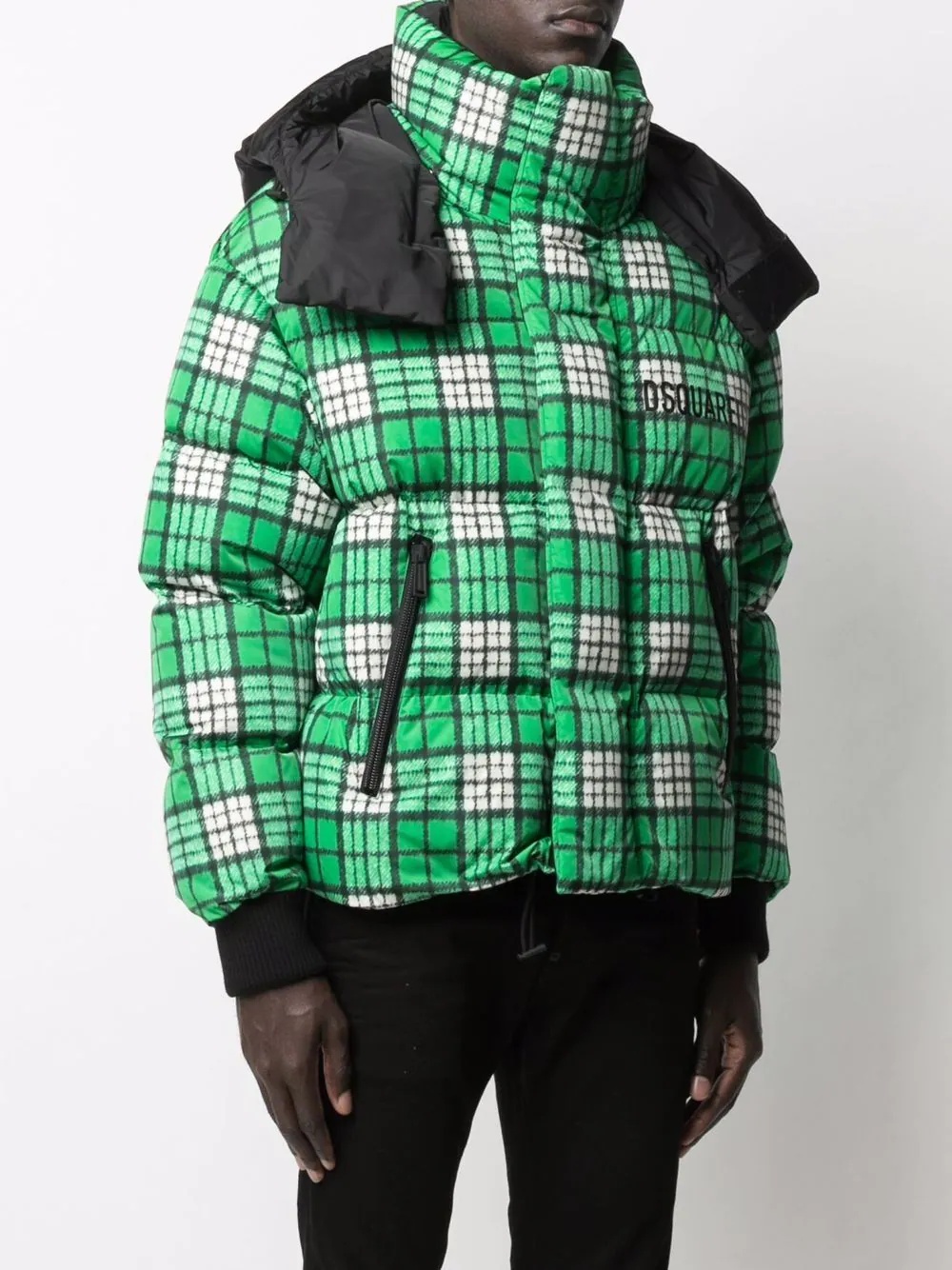 check-print puffer jacket - 3