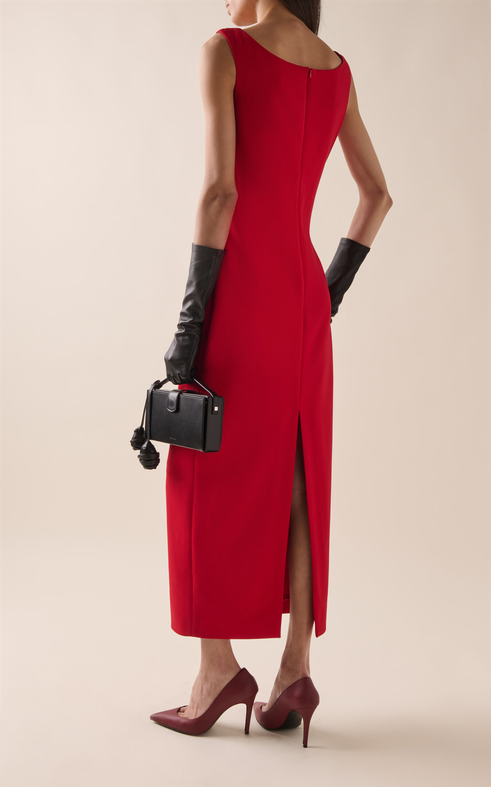 Floral Appliqued Wool Dress red - 4