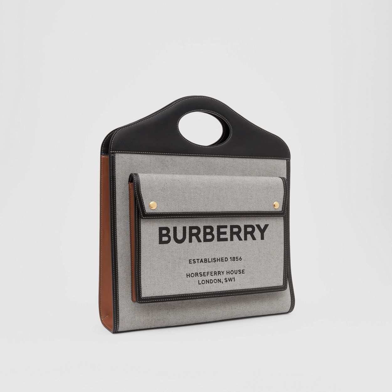 Medium Two-tone Canvas and Leather Pocket Bag - 7