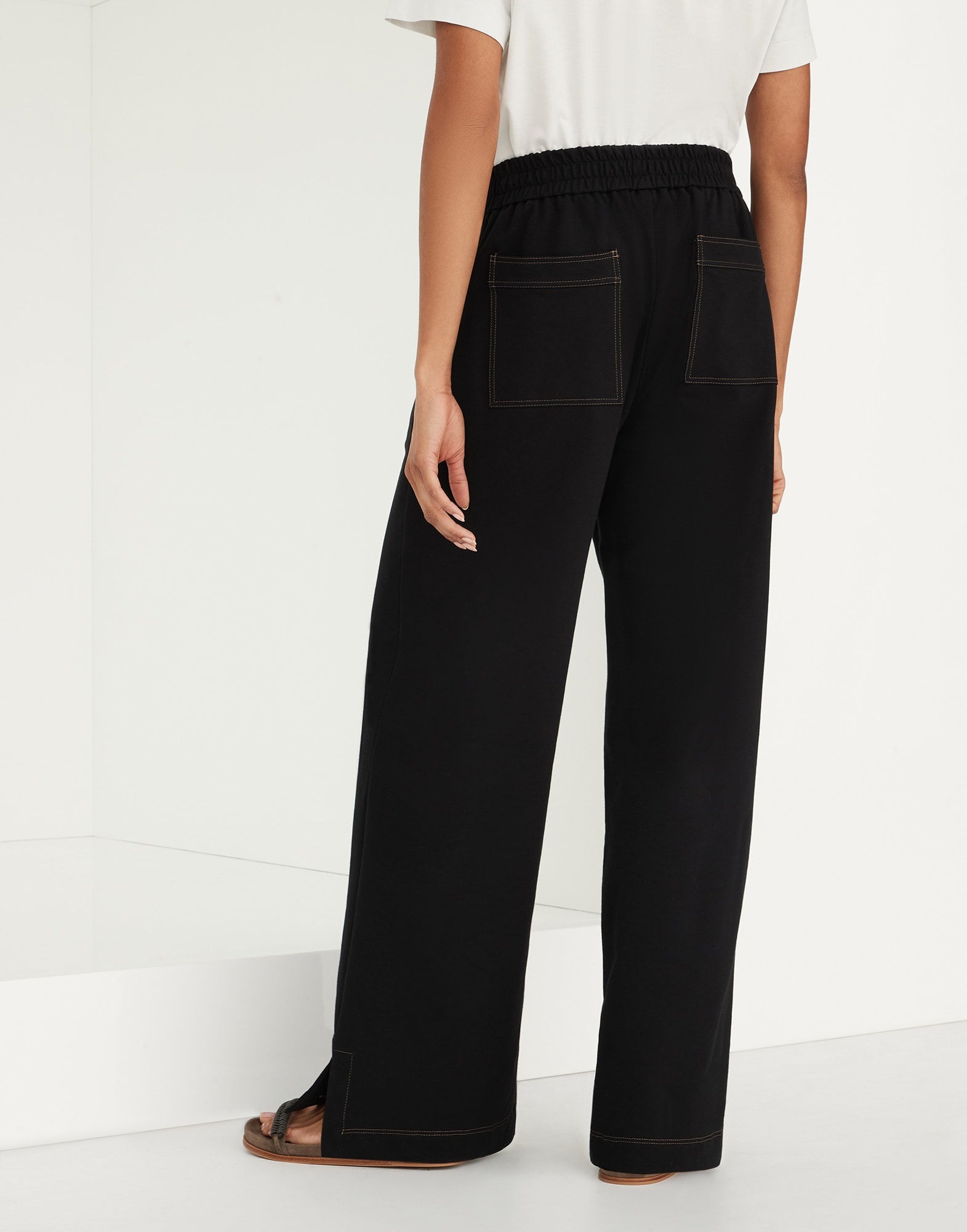 Stretch cotton lightweight French terry trousers with shiny tab - 2