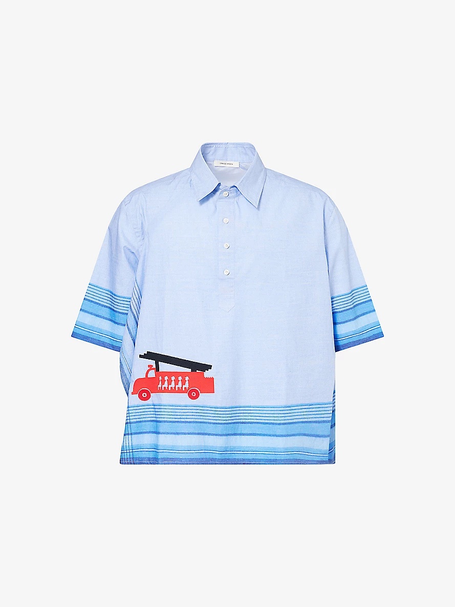 Handkerchief Short-Sleeve Cotton-Poplin Shirt - 1