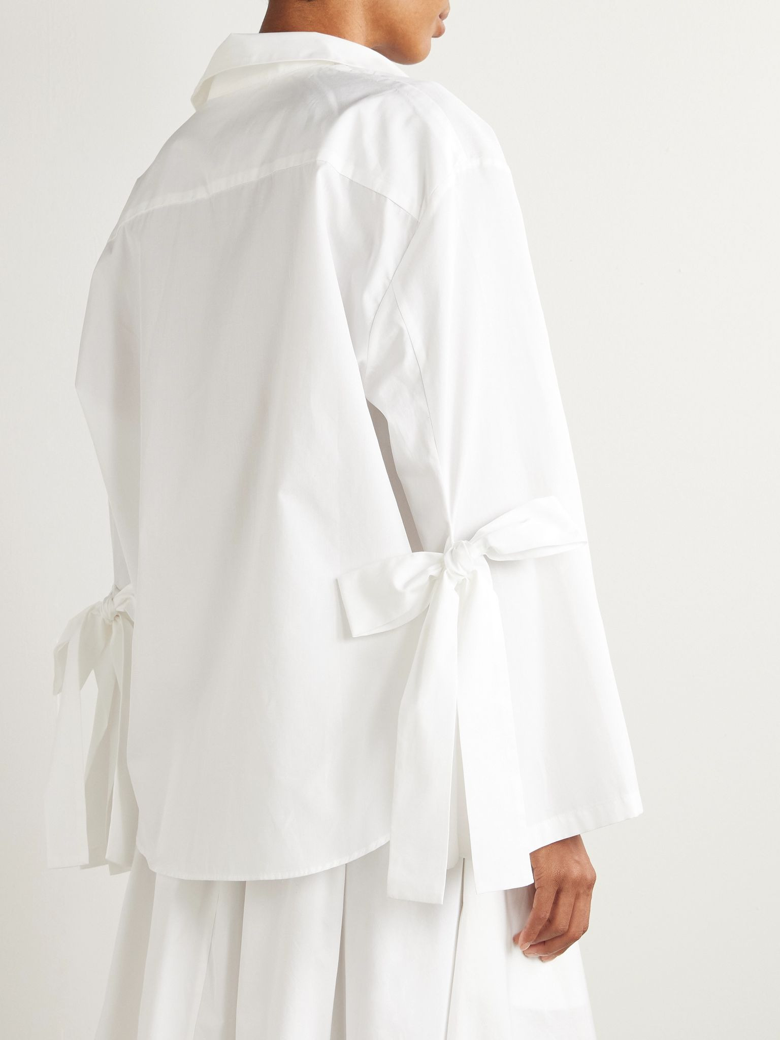 Bridget bow-detailed cotton-poplin shirt White - 3