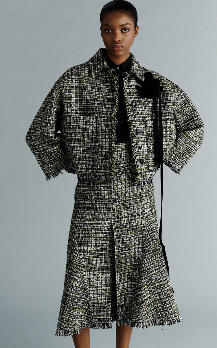 Cropped Tweed Jacket olive - 2